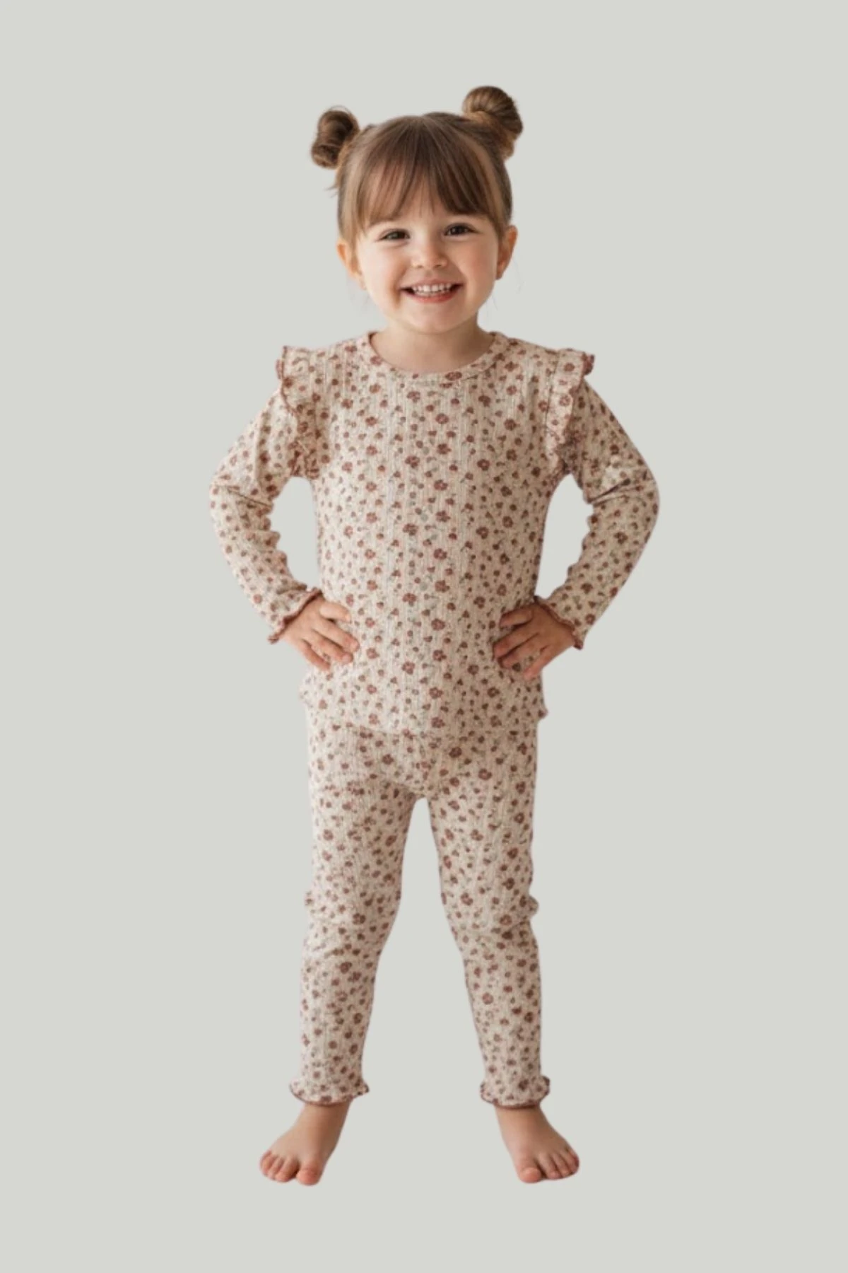 Çiçek Baskılı Kolları Fırfırlı Kız Bebek Takım