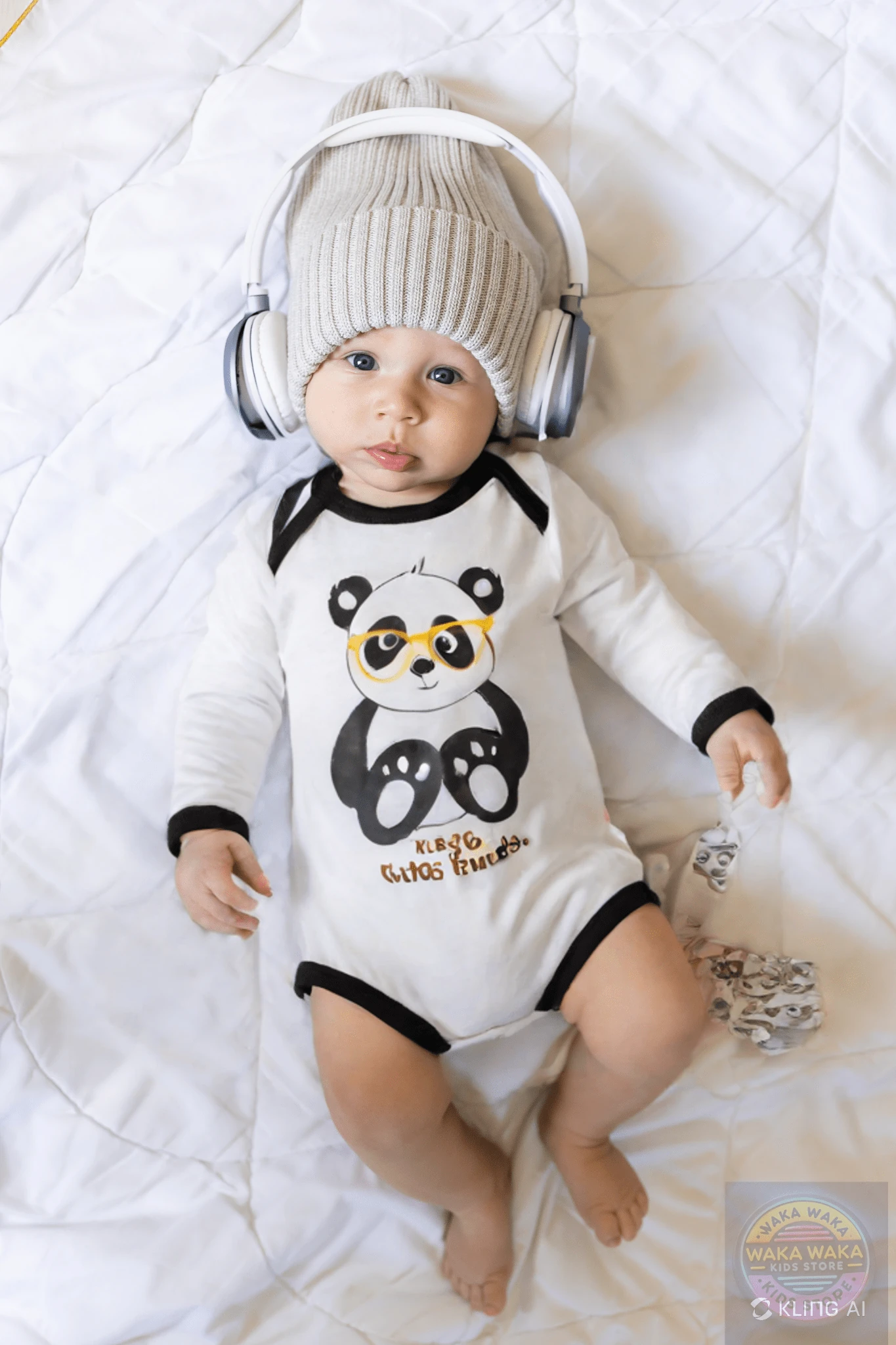 Panda Temalı 3’lü Bebek Takımı - Zıbın + Pantolon + Kulaklı Şapka