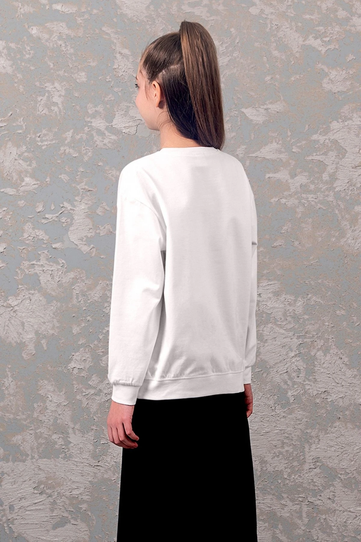 Kız Çocuk Basic Sweatshirt - Siyah & Beyaz Renk Seçenekleri