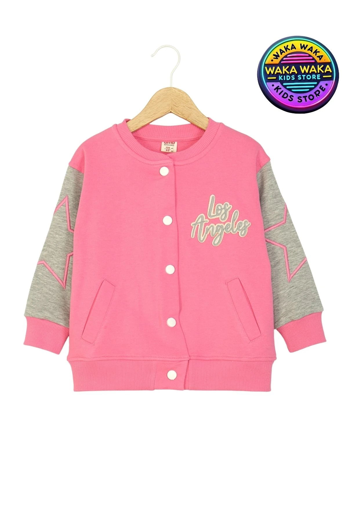 Los Angeles Nakışlı Pembe-Gri Kız Çocuk Sweatshirt – Yıldız Kollu Kolej Tarzı