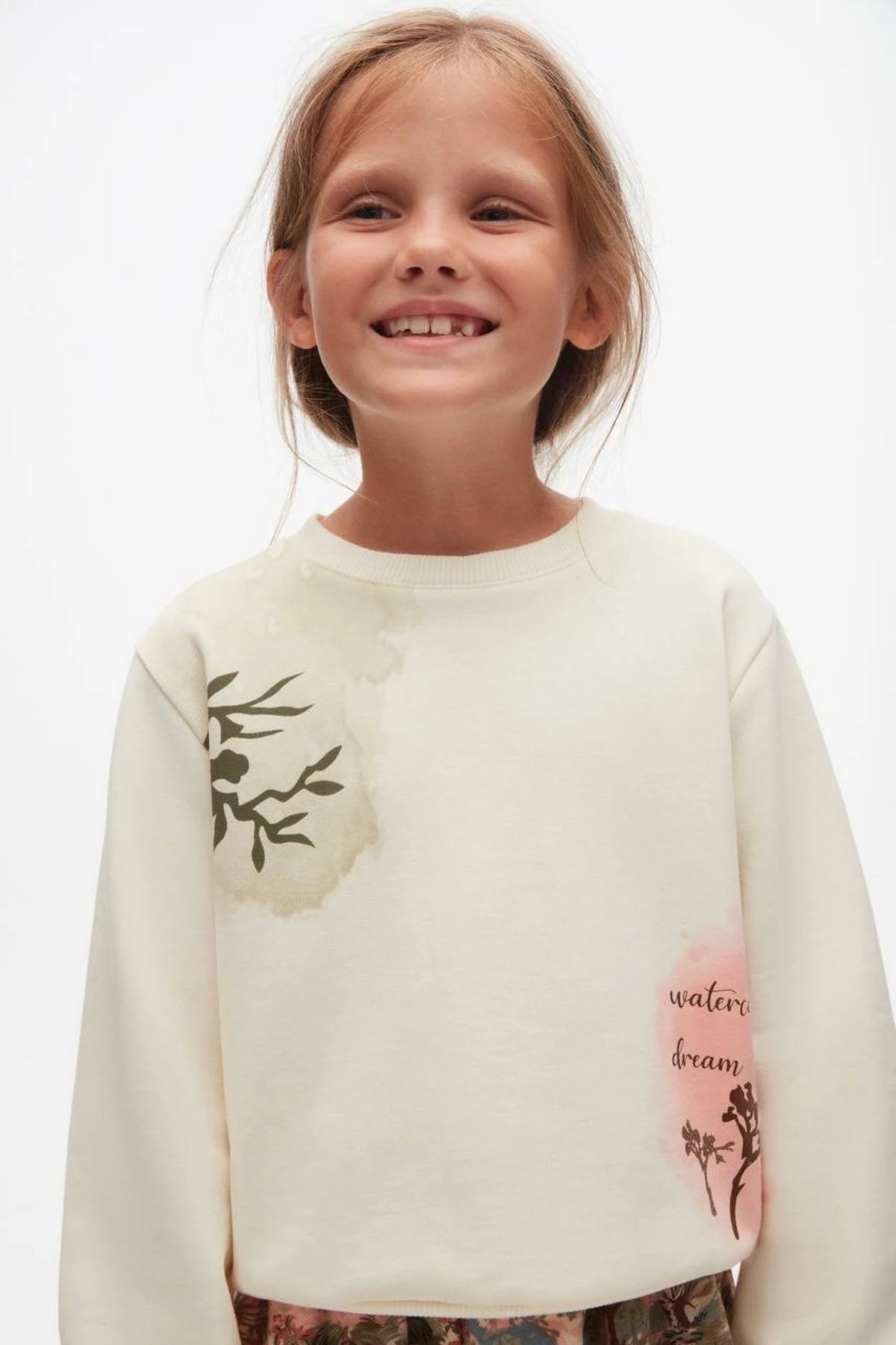 Önü Baskılı Bisiklet Yaka Kız Çocuk Sweat