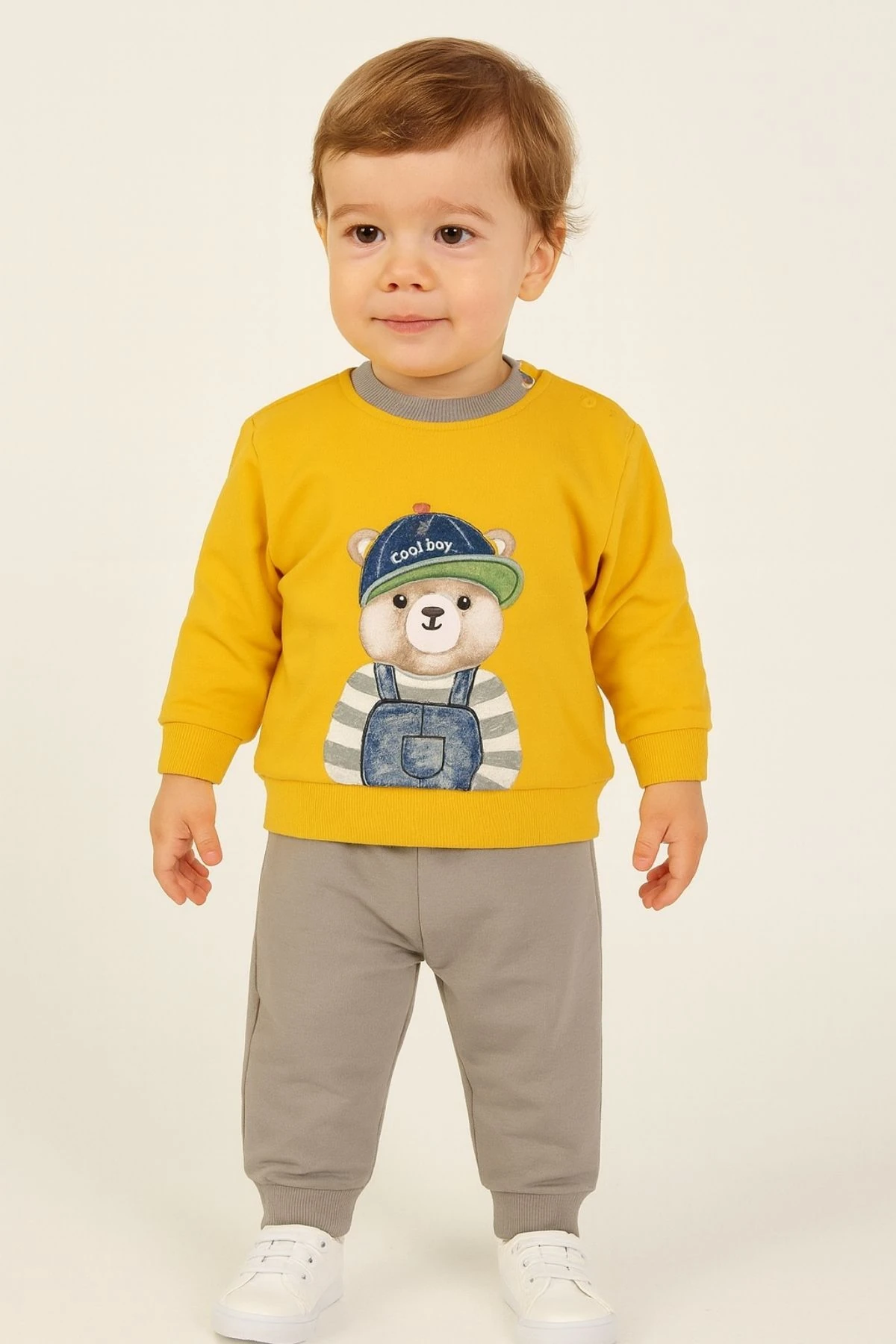 Erkek Çocuk  Sweatshirt ve Eşofman Altı Takım Köpek Bear Desenli  Rahat Günlük Giyim