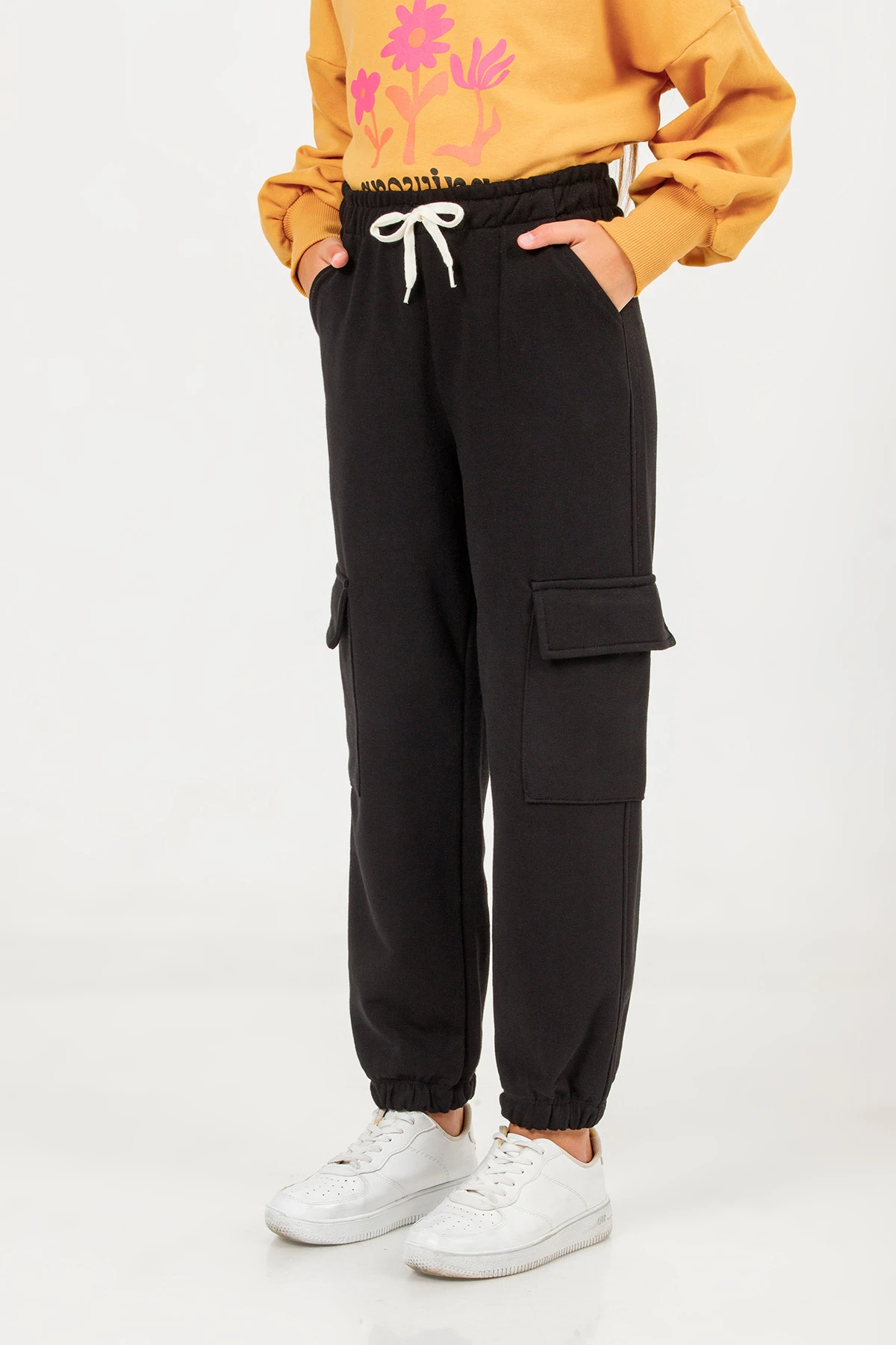 Kargo Cepli Paçası Beli Lastikli Kız Çocuk Eşofman Alt