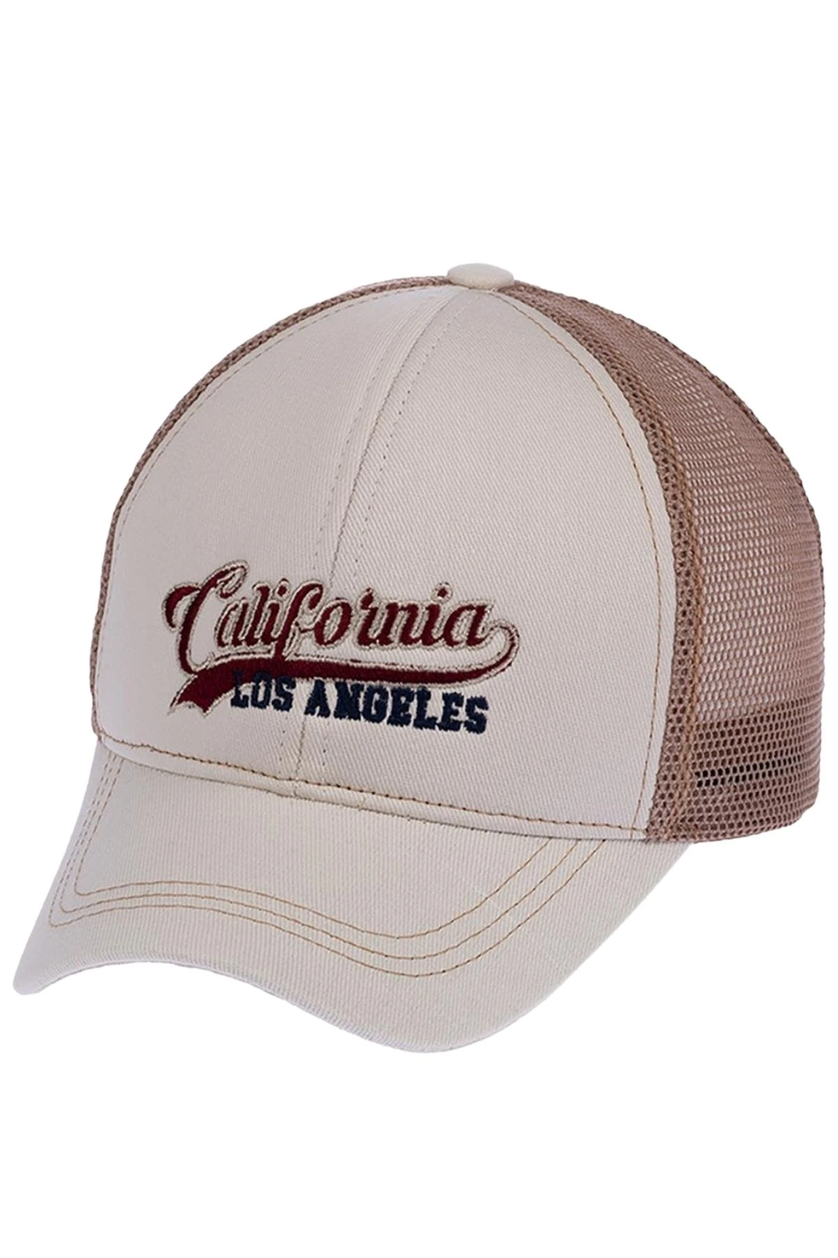 California Los Angeles&quot; Yazılı Bej Kahverengi Fileli Çocuk Şapka
