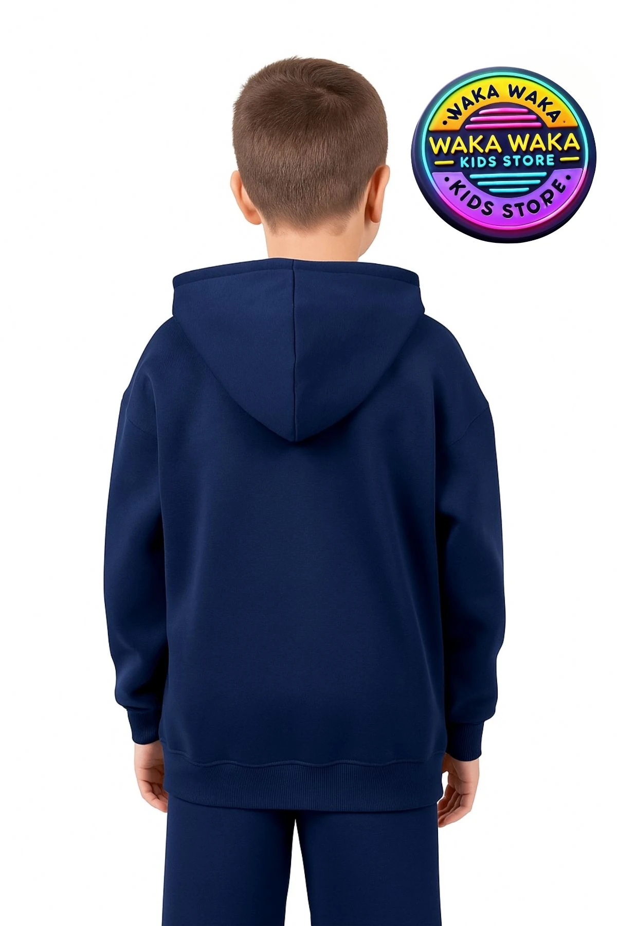 Erkek Çocuk Lacivert Fermuarlı Kapüşonlu Hırka