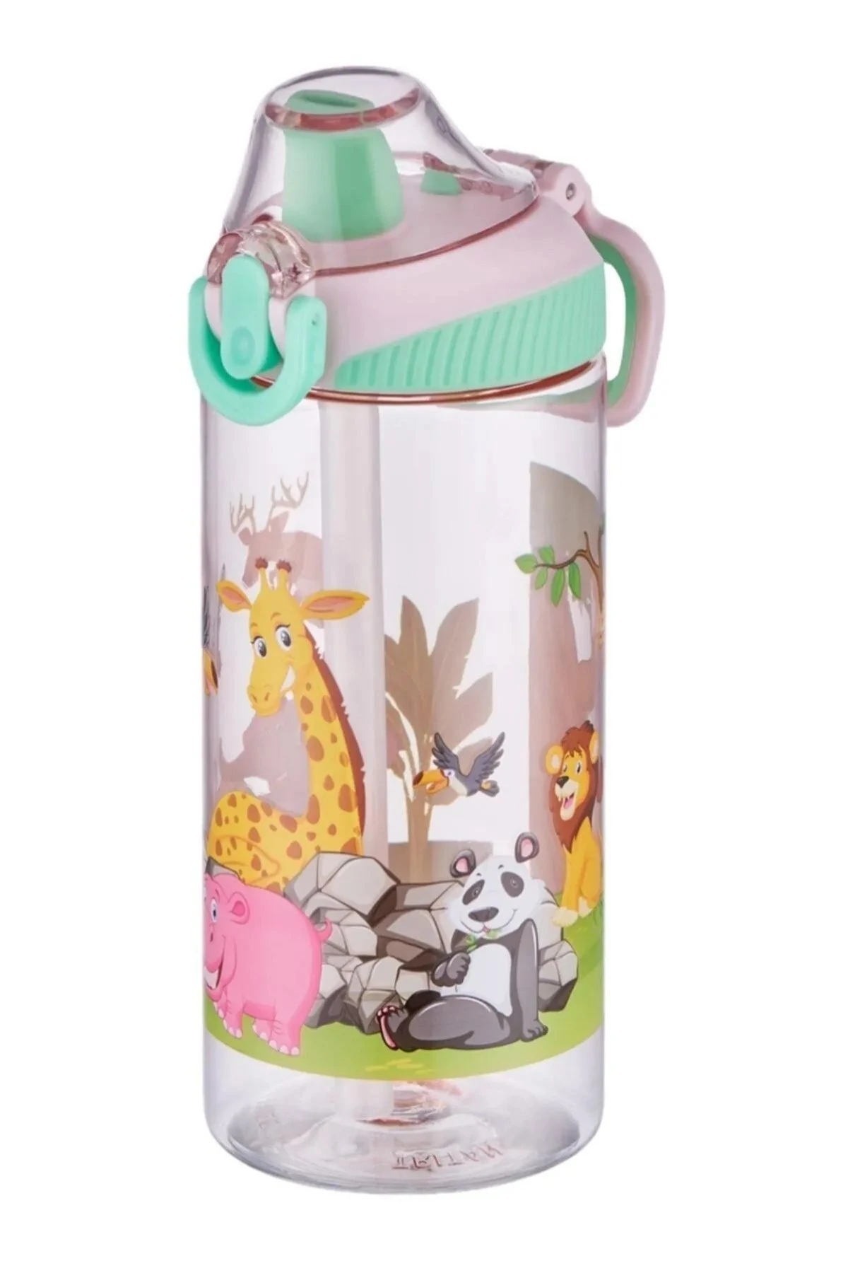 afari Hayvanları Desenli Pipetli Çocuk Suluk Matarası (500 ml)
