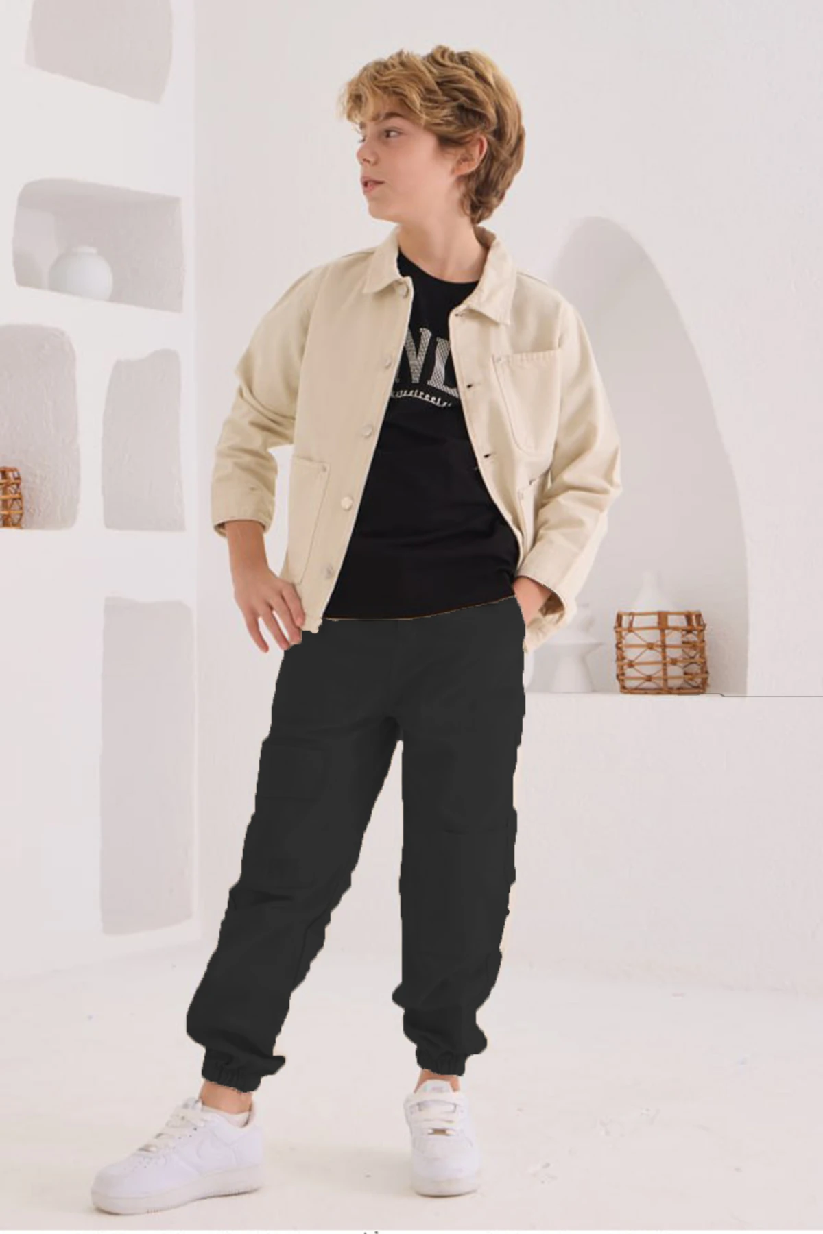 Baskılı T-Sihirt Kot Ceket Kot Pantolonlu Erkek Çocuk 3lü Takım