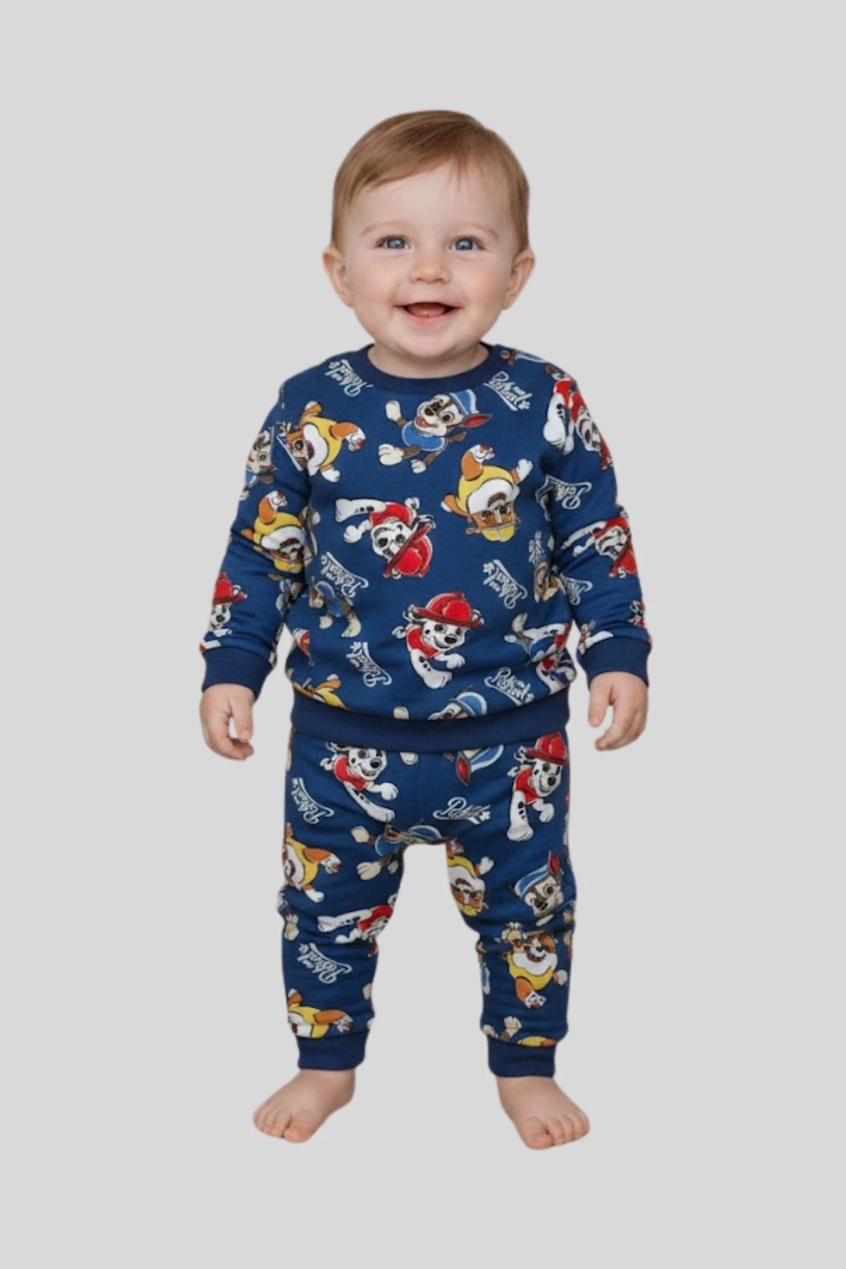 Köpek Baskılı Omuzdan Çıtçıt Kapamılı Erkek Bebek Eşofman Takım