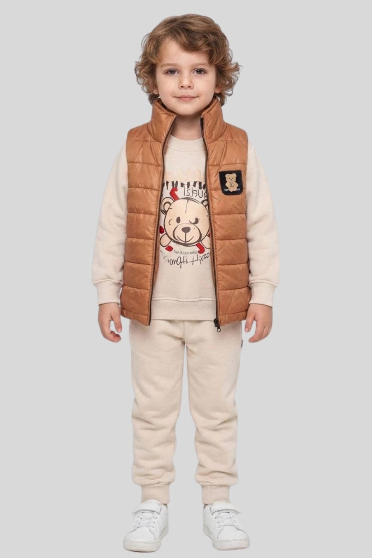 Erkek Çocuk Yelekli Takım, 3'lü Eşofman Takımı, Şişme Yelekli Alt Üst Takım.