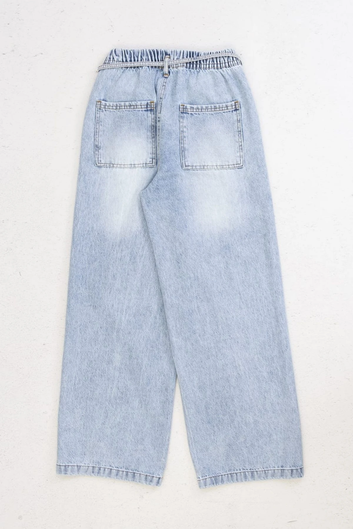 Beli Lastik Detaylı Bol Paça Çift Cepli Pantolon