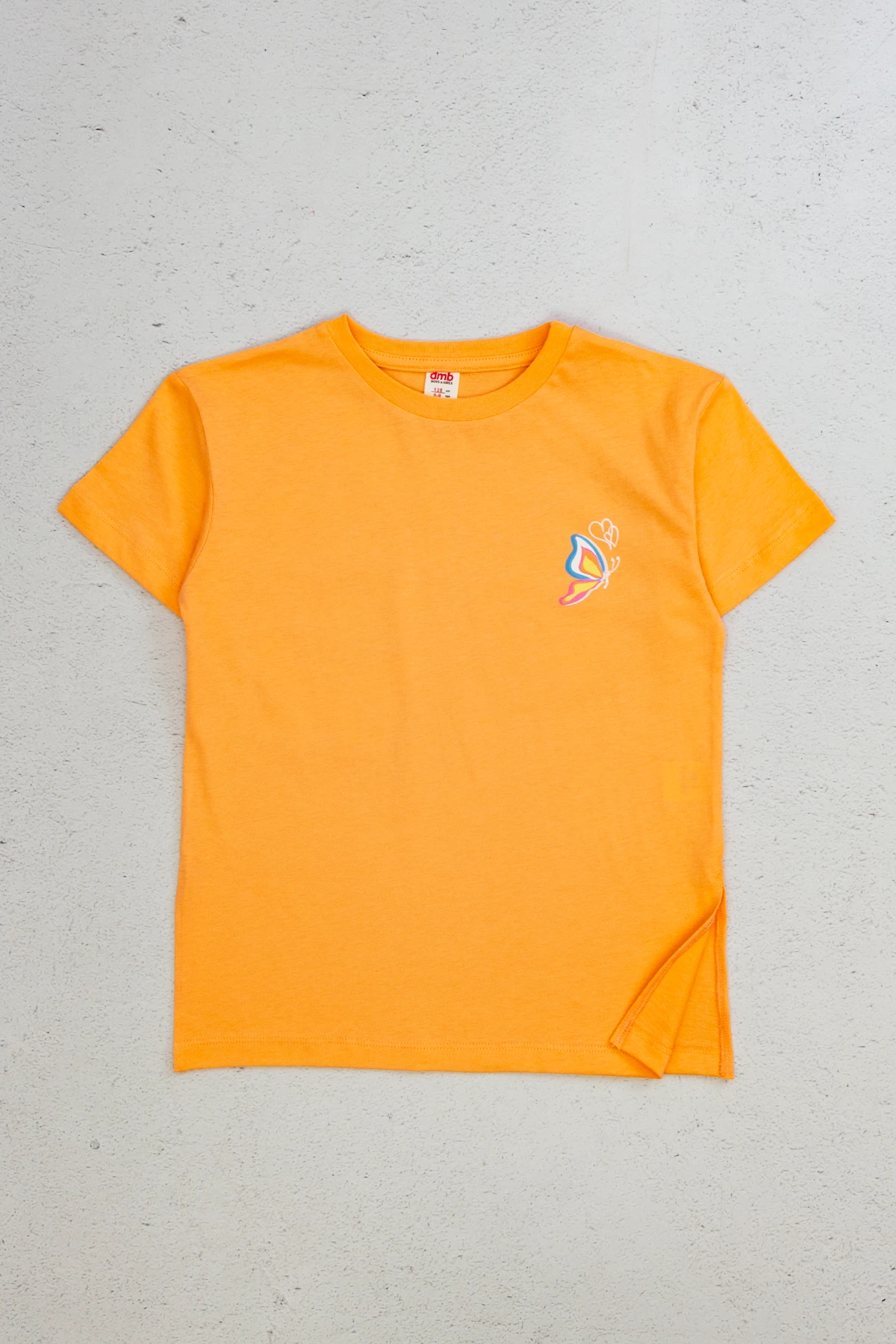 Kelebek Detaylı Baskılı Bisiklet Yaka Kız T-Shirt