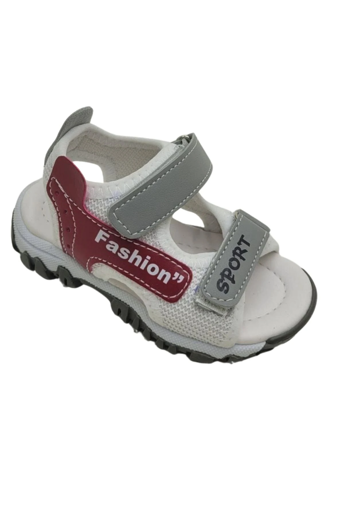 Fashion&quot; ve &quot;Sport&quot; Yazılı Beyaz Gri Bordo Çocuk Sandalet