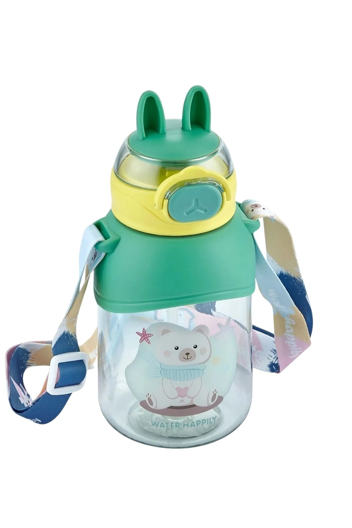 Tavşan Kulaklı Pembe Çocuk Pipetli Suluk Matarası (400 ml)