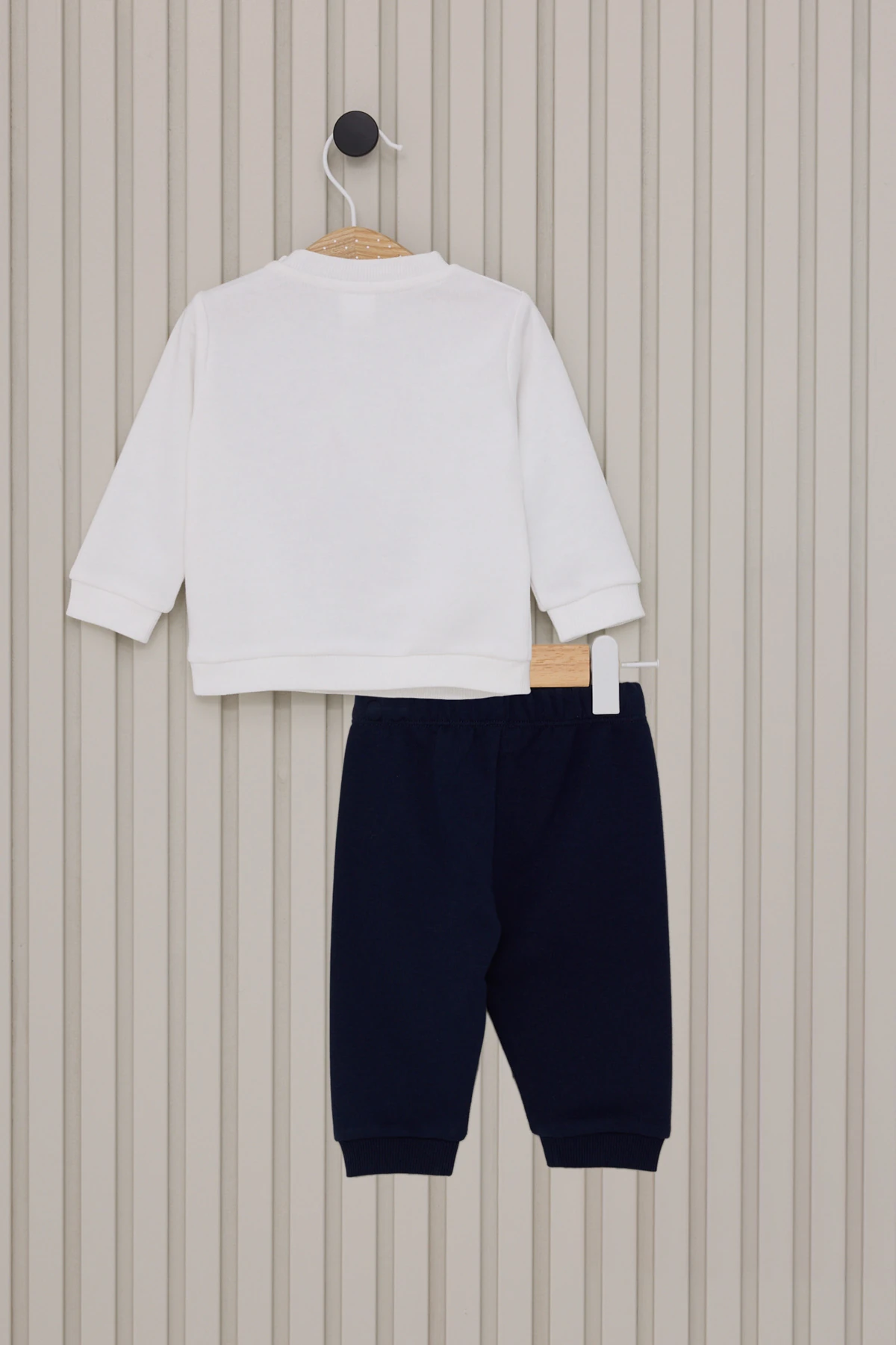 Önü Baskılı Bisiklet Yaka Omuzdan Çıtçıt Kapamalı Erkek Bebek Eşofman Takımı