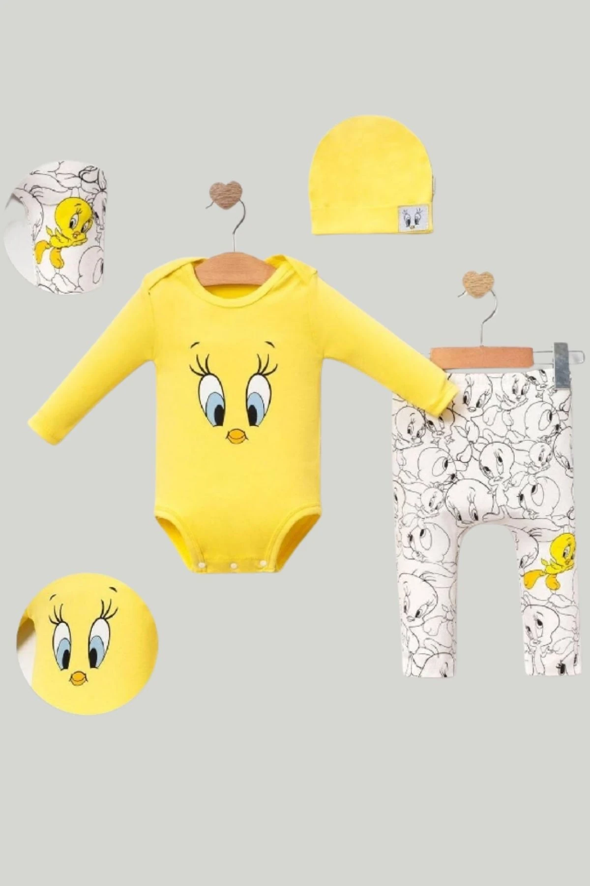 Tweety Civciv Baskılı Kız Bebek Üçlü Takım