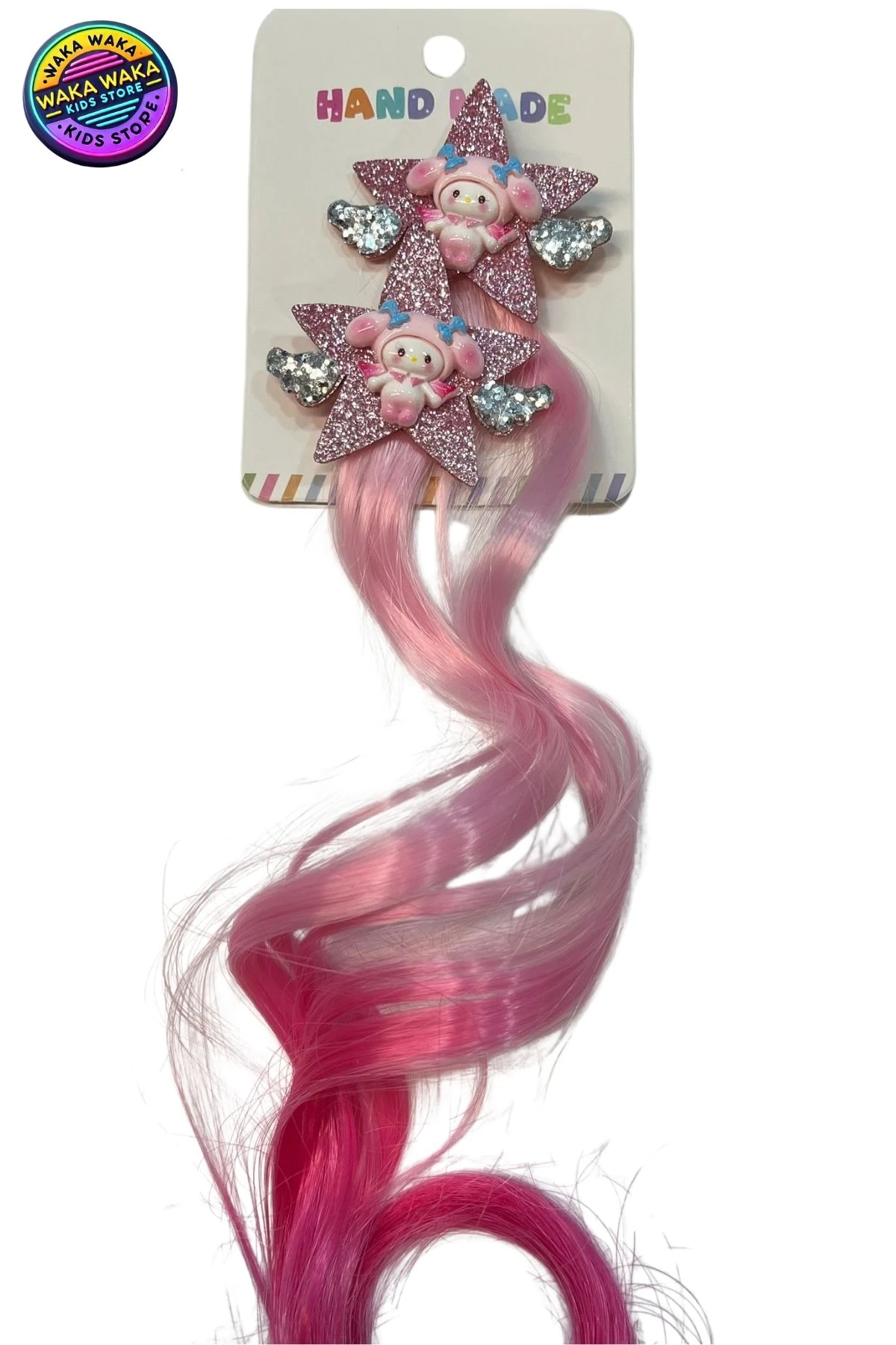 Kız Çocuk Renkli Uzun Saç Tokası Seti – Glitter Yıldız ve Karakter Figürlü