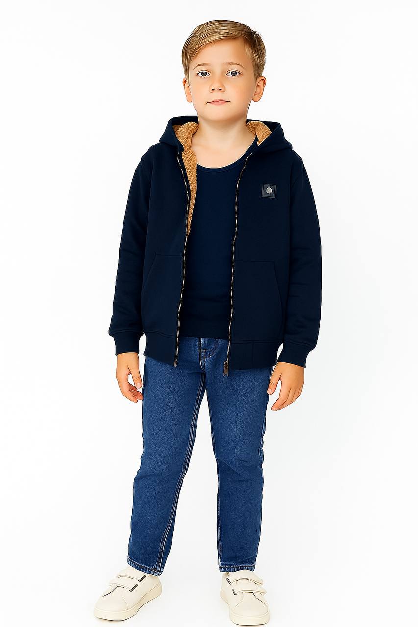 İçi Kürklü Kapüşonlu Fermuarlı Erkek Çocuk Sweatshirt