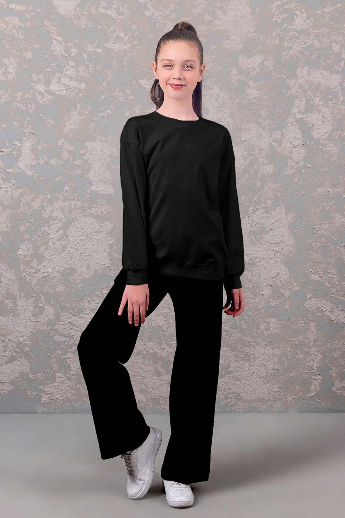 Kız Çocuk Basic Sweatshirt - Siyah & Beyaz Renk Seçenekleri