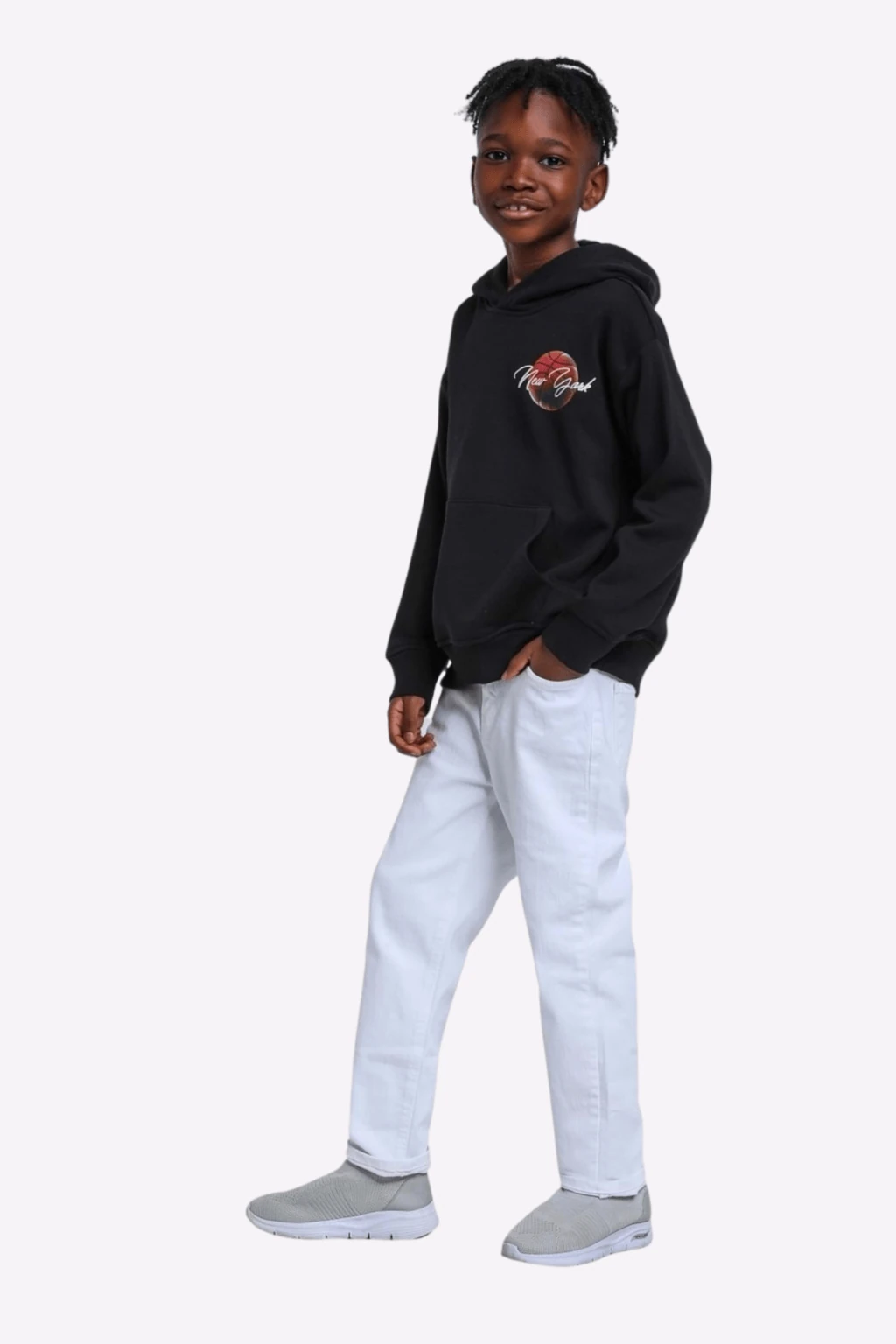 Önü Sırtı Baskılı Kapüşonlu Kanguru Cepli Erkek Çocuk Sweat