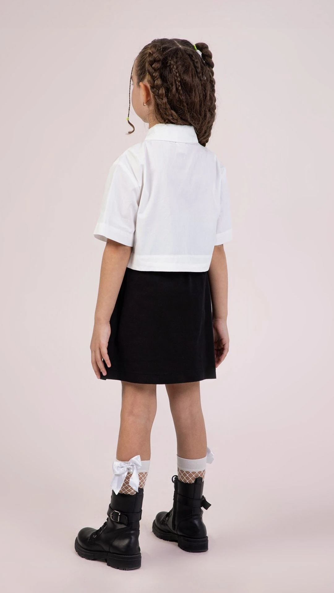 Yıldız Taş Baskılı Gömlek Yarım Pilese Etekli Kız Çocuk Takım