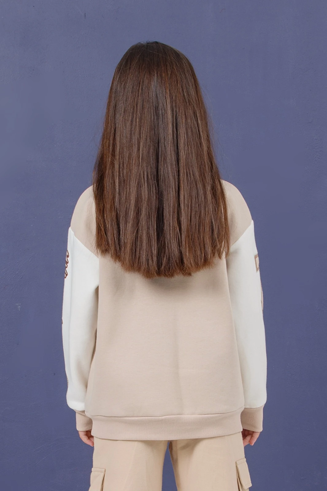 Kız Çocuk İçi Polar Önden Düğmeli Önü Ve Kolları Nakışlı Kolej Hırka