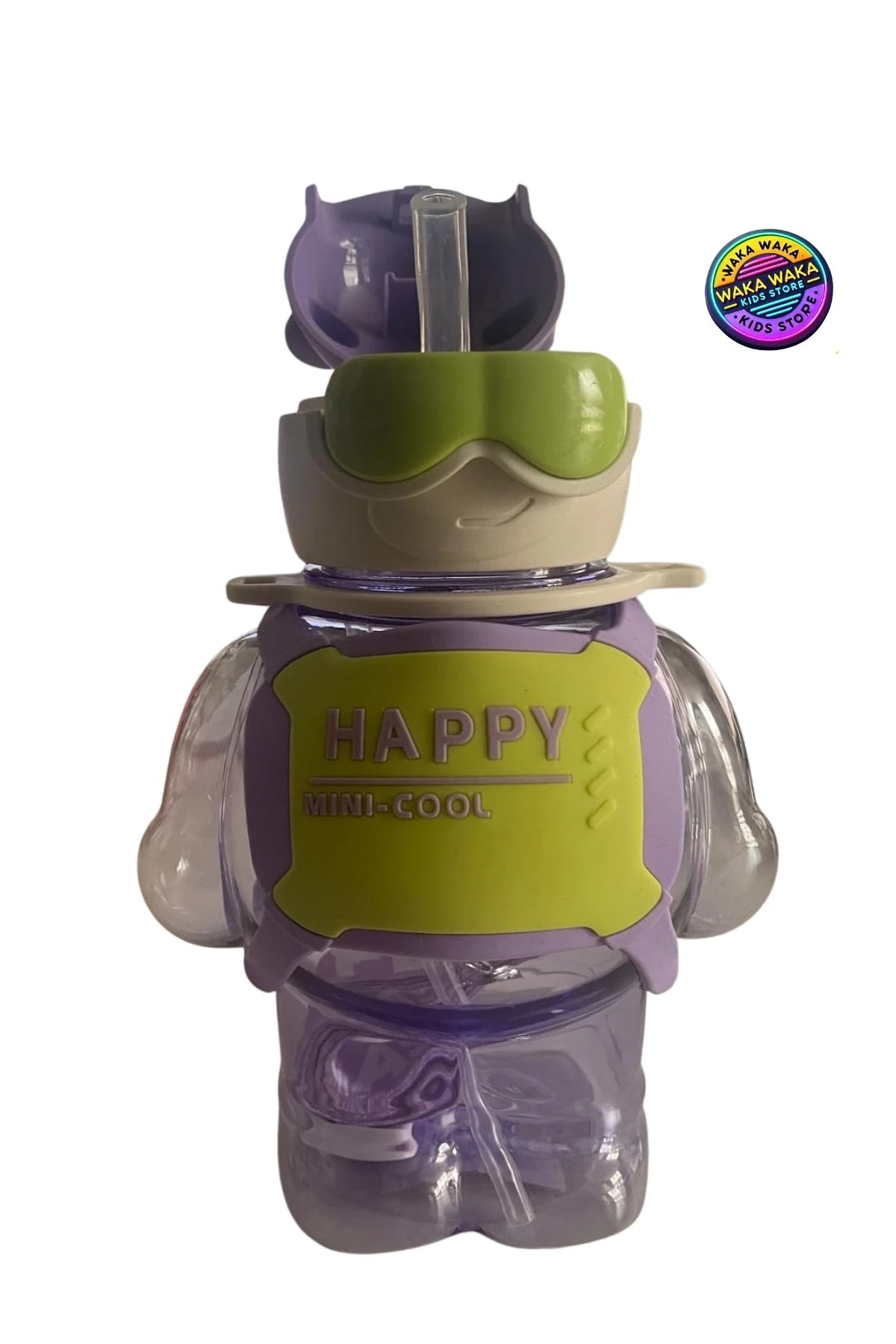 Happy Mini-Cool Ayıcık Şekilli Çocuk Matara 500 ml  Renkli Şeffaf  Suluk  Askılı