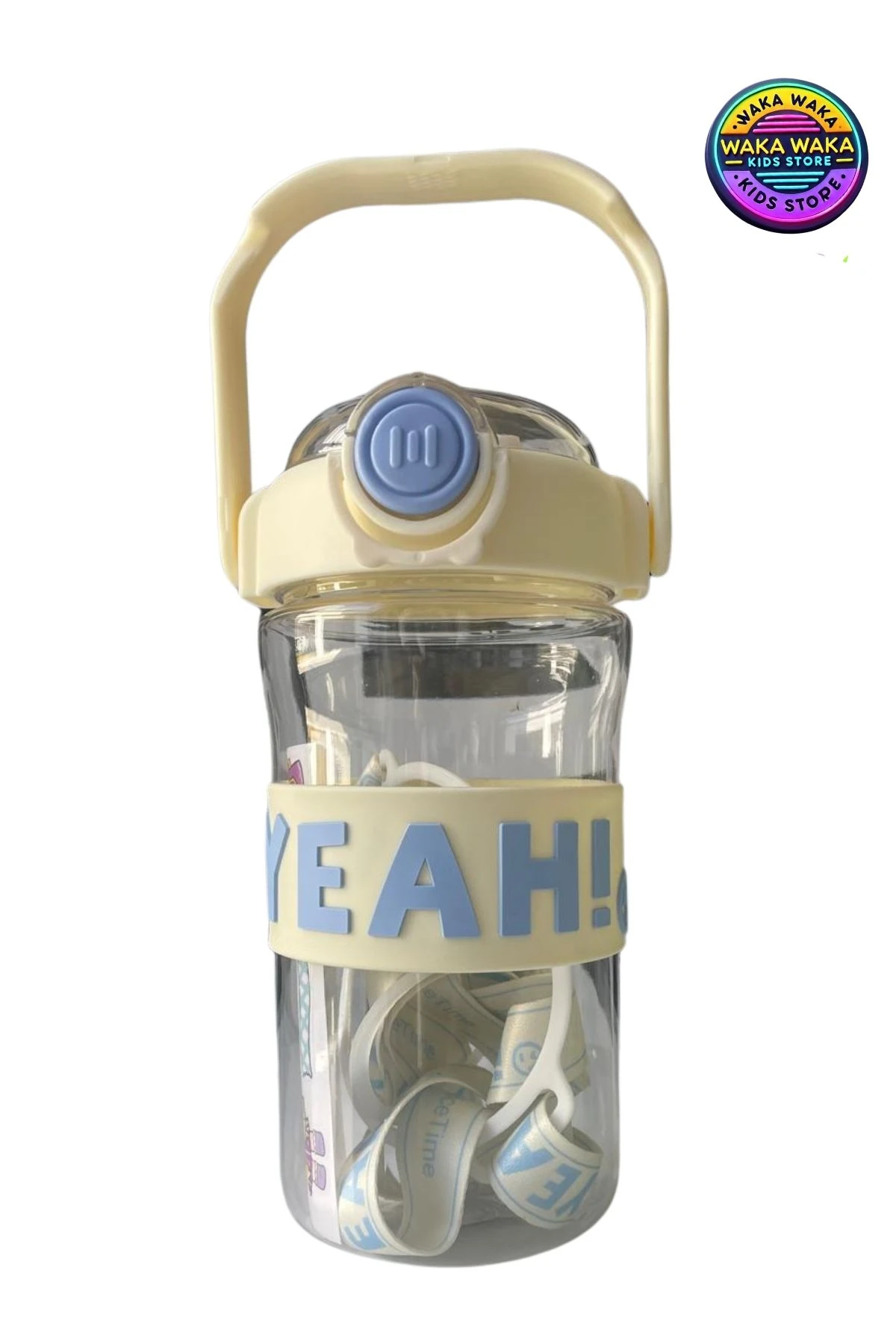 EAH! Yazılı Renkli Çocuk Matara 650 ml - Pipetli, Askılı, Şeffaf Suluk