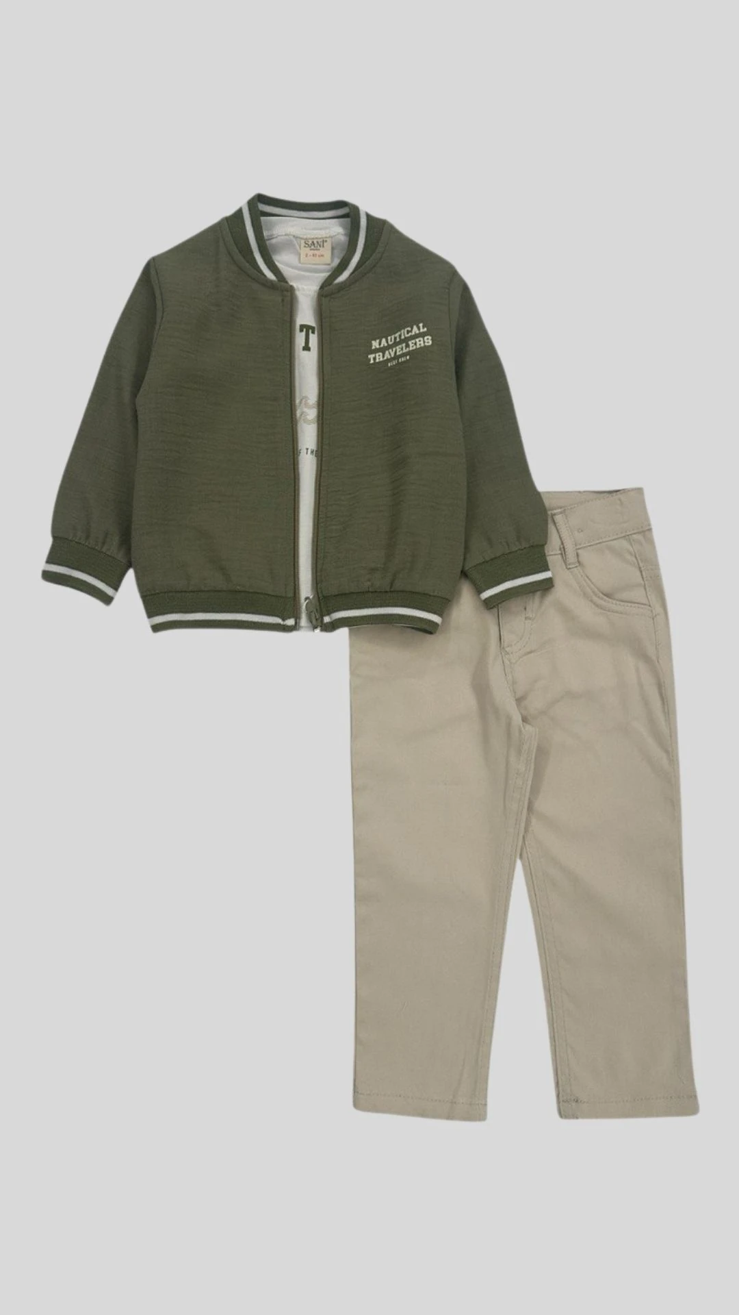 Önü Baskılı Ceket Uzun Kollu Bady Pantolonlu 3lü Erkek Çocuk Takım