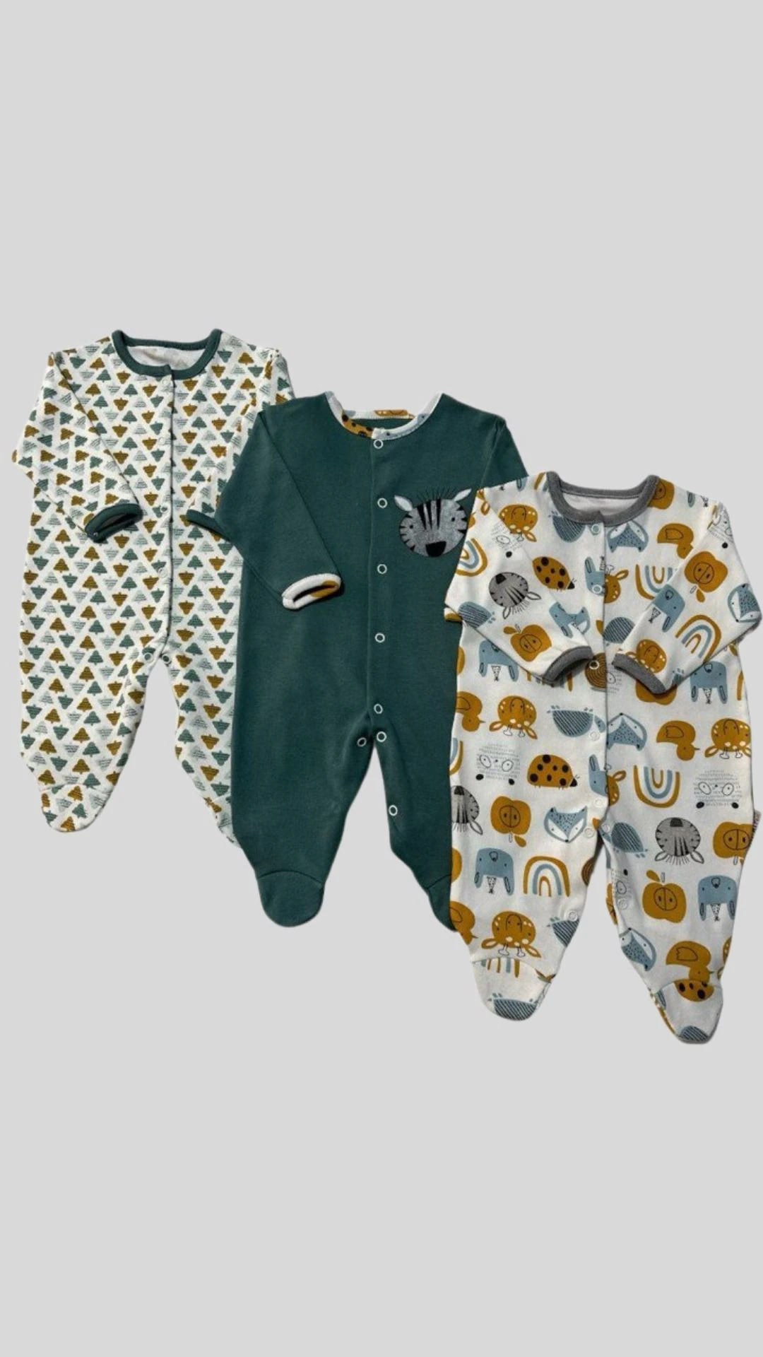 Sevimli Dostlar Figürlü Çıt Çıt Kapamalı  Patikli 3lü Ünisex Tulum