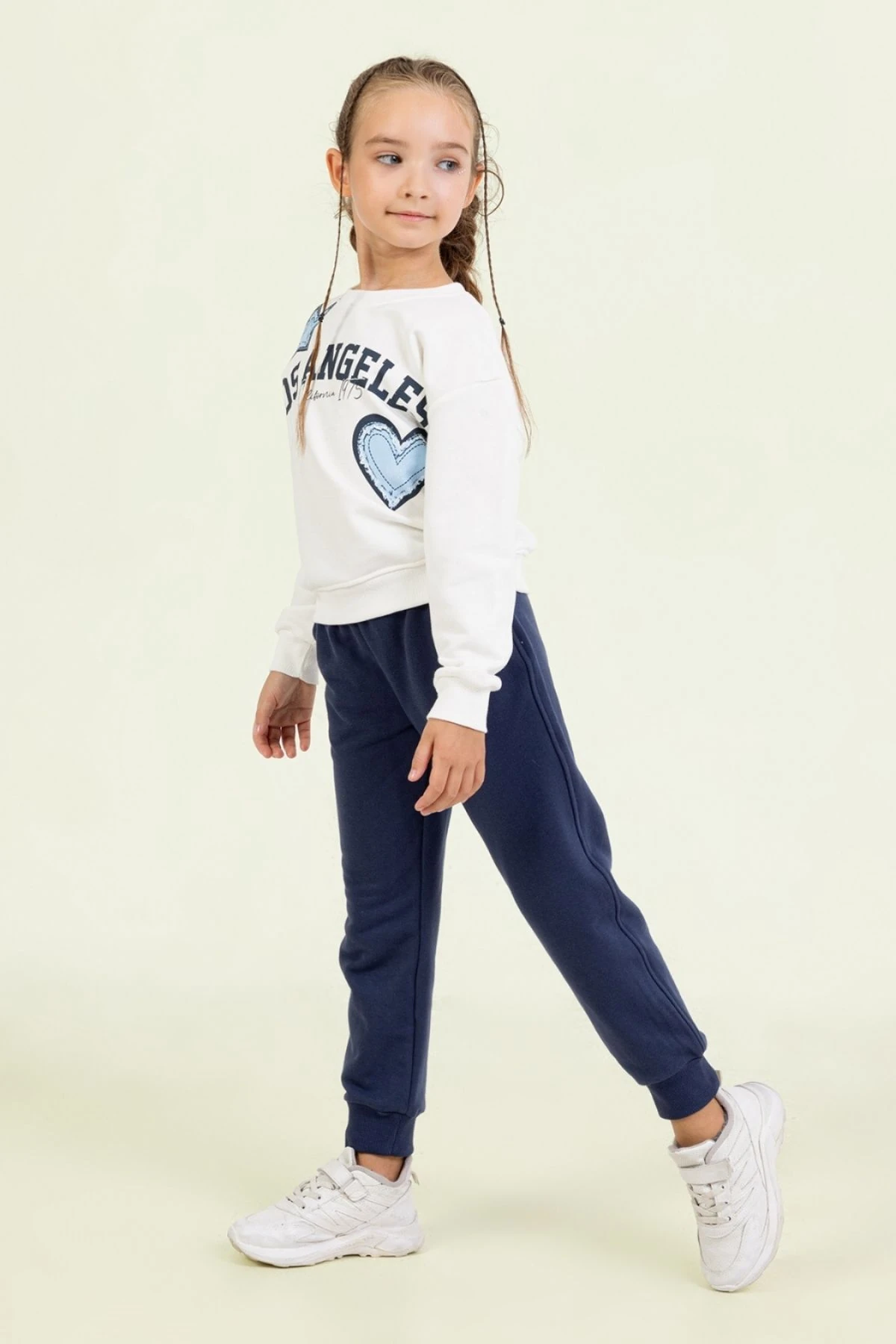 Kız Çocuk Los Angeles Baskılı Pembe Sweatshirt ve Siyah Eşofman Altı Kombini