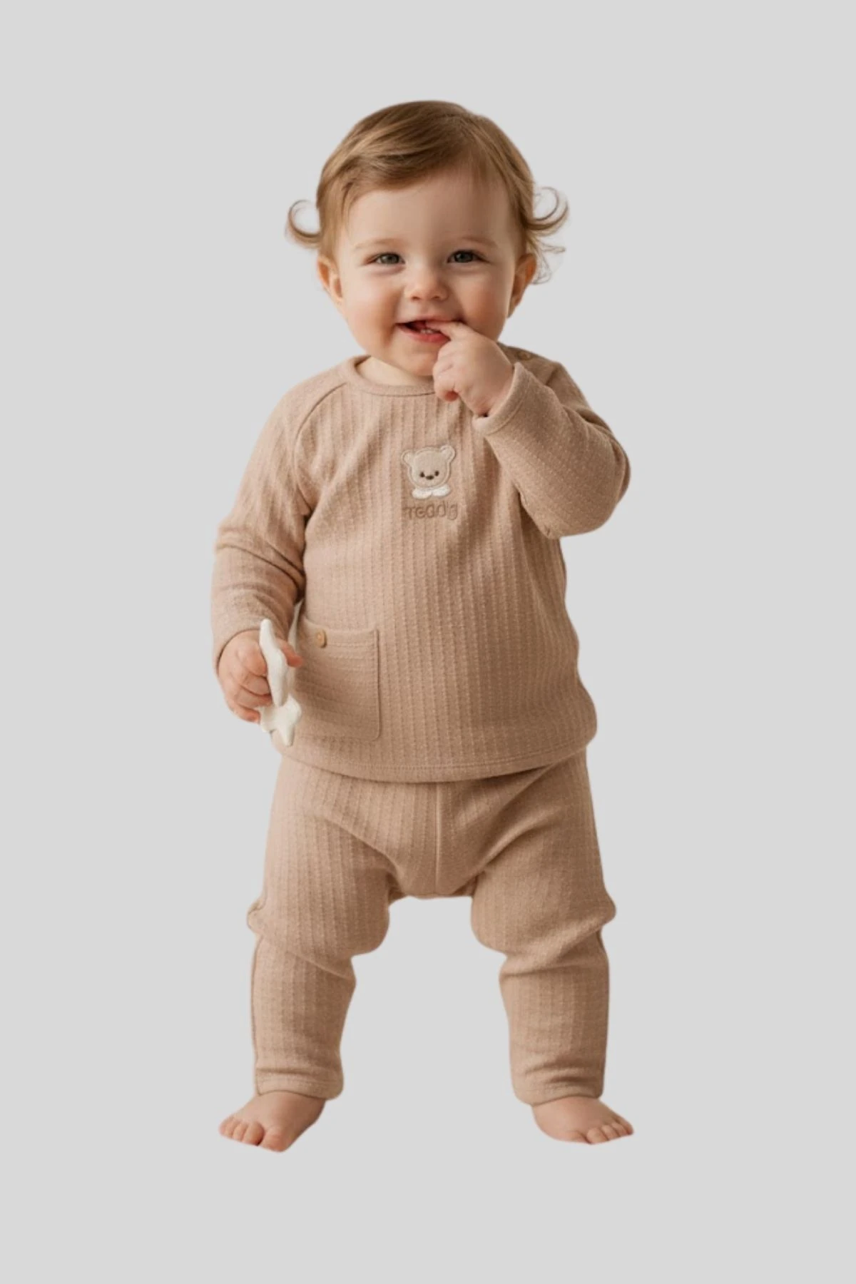 Cep Detaylı Ayıcık Figürlü Erkek Bebek Takım