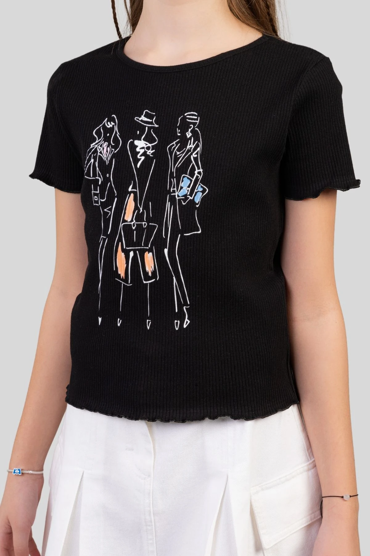 Kaşkorse Kumaş Baskılı Kolları Beli Büzgülü Kız Çocuk Bady