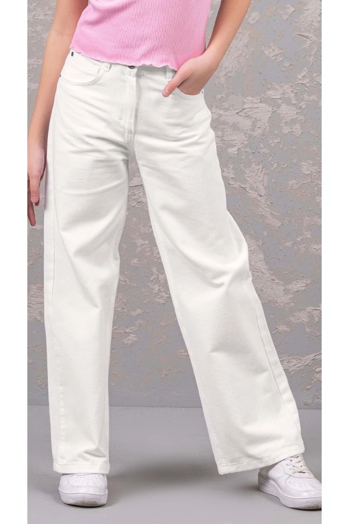 Beli Ayarlanabilir Kız Çocuk Kot Pantolon - Beyaz - 12-13 Yaş