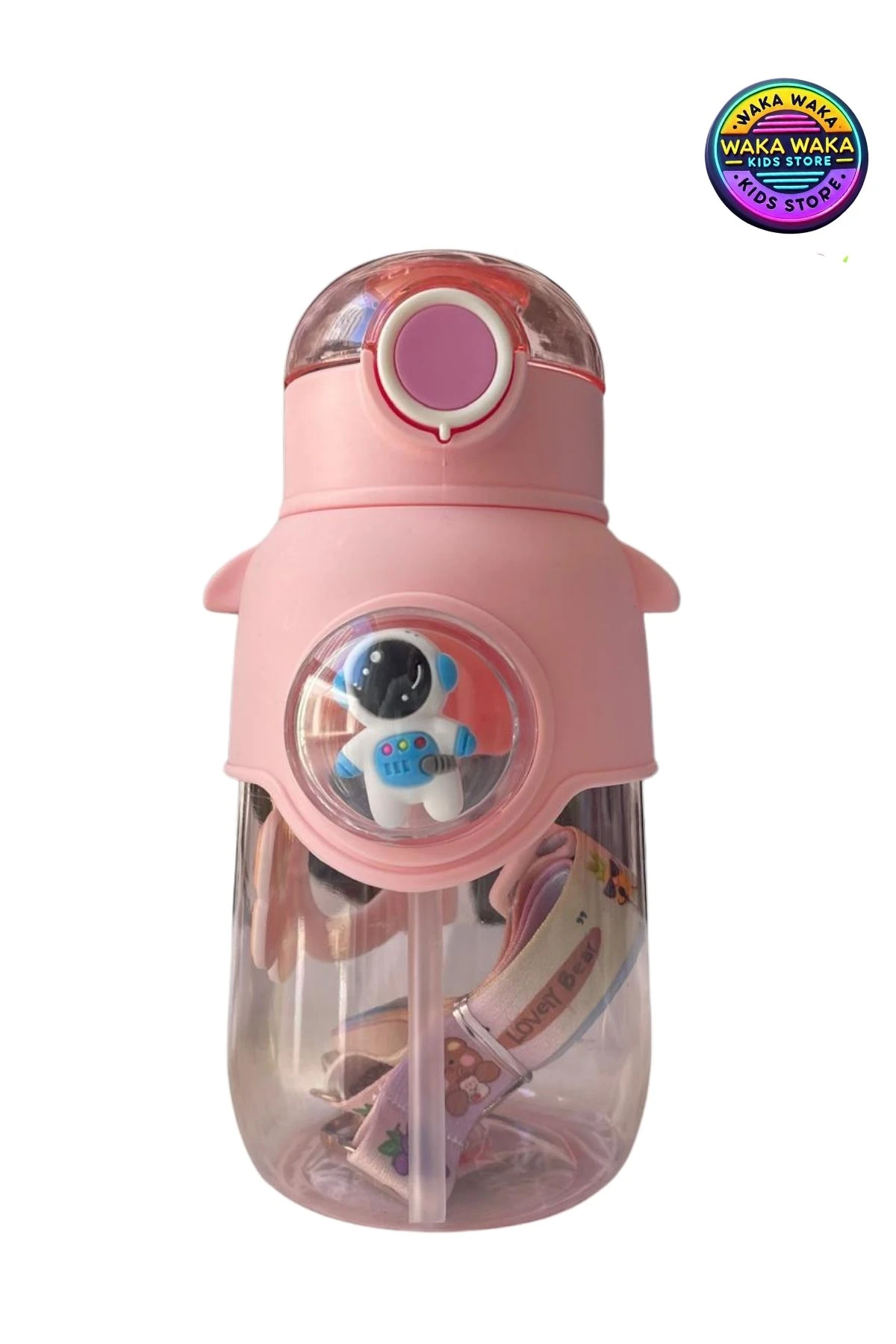 Astronot Figürlü Çocuk Matara 600 ml - Renkli Uzay Temalı Suluk Askılı, Sızdırmaz Kapak