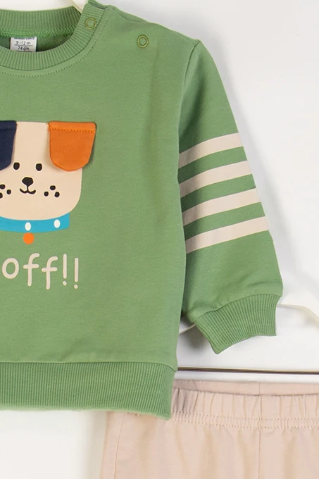 Köpek Baskılı Kulak Detaylı Erkek Bebek Eşofman Takım