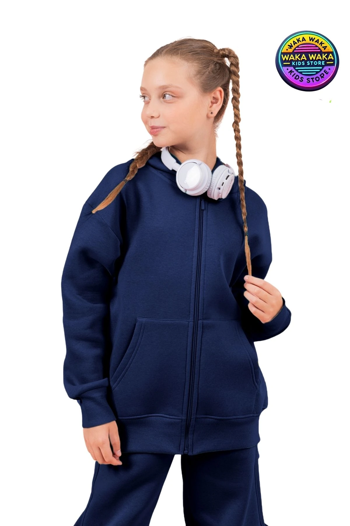 Unisex Çocuk Fermuarlı Kapüşonlu Hırka