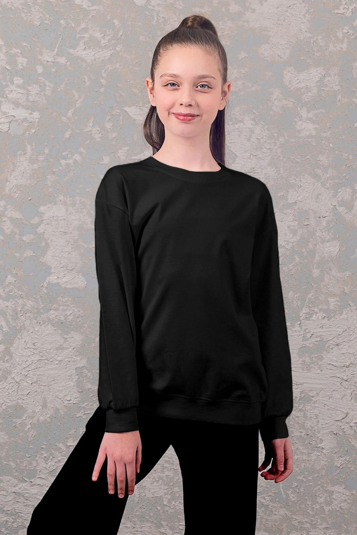 Kız Çocuk Basic Sweatshirt - Siyah & Beyaz Renk Seçenekleri