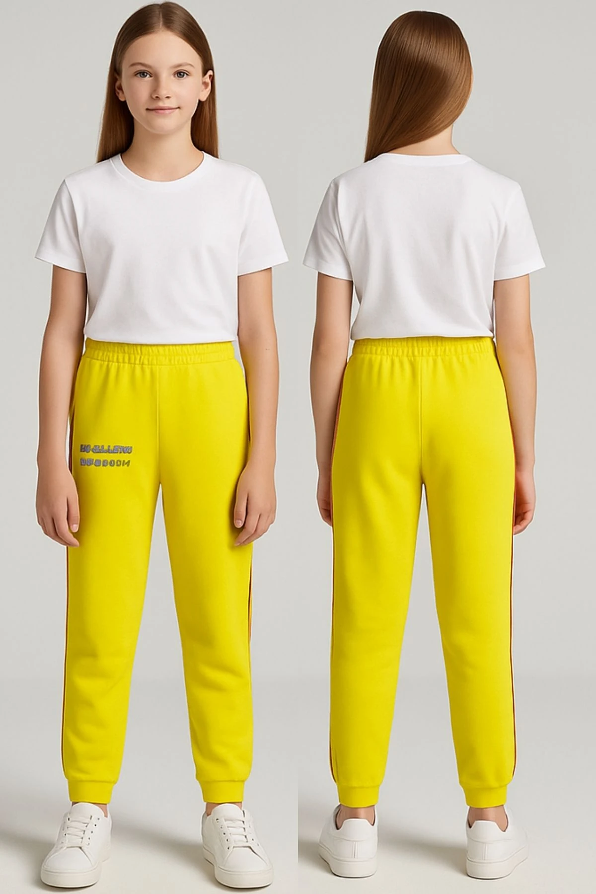 Kız Çocuk Yandan Biyeli Cepli Baskılı Eşofman Alt