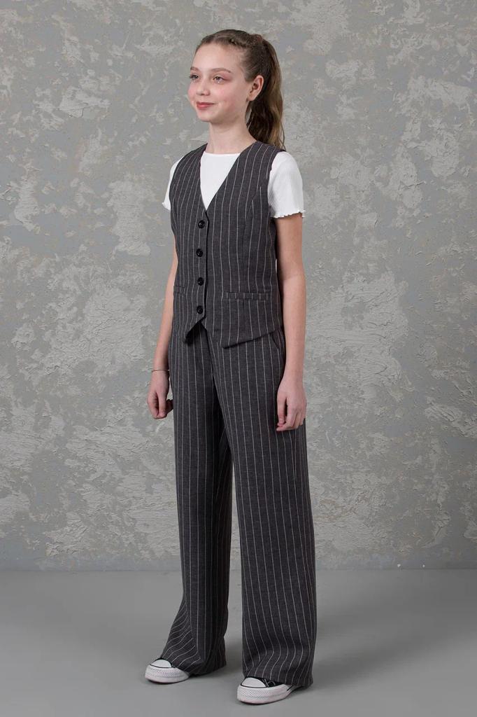 Çizgili Yelekli  Pontolonlu Alt Üst Kız Takım