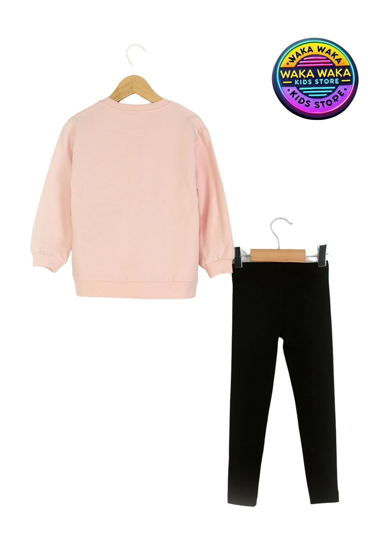 Kız Çocuk Capybara Desenli Pembe Sweatshirt ve Siyah Tayt İkili Takım