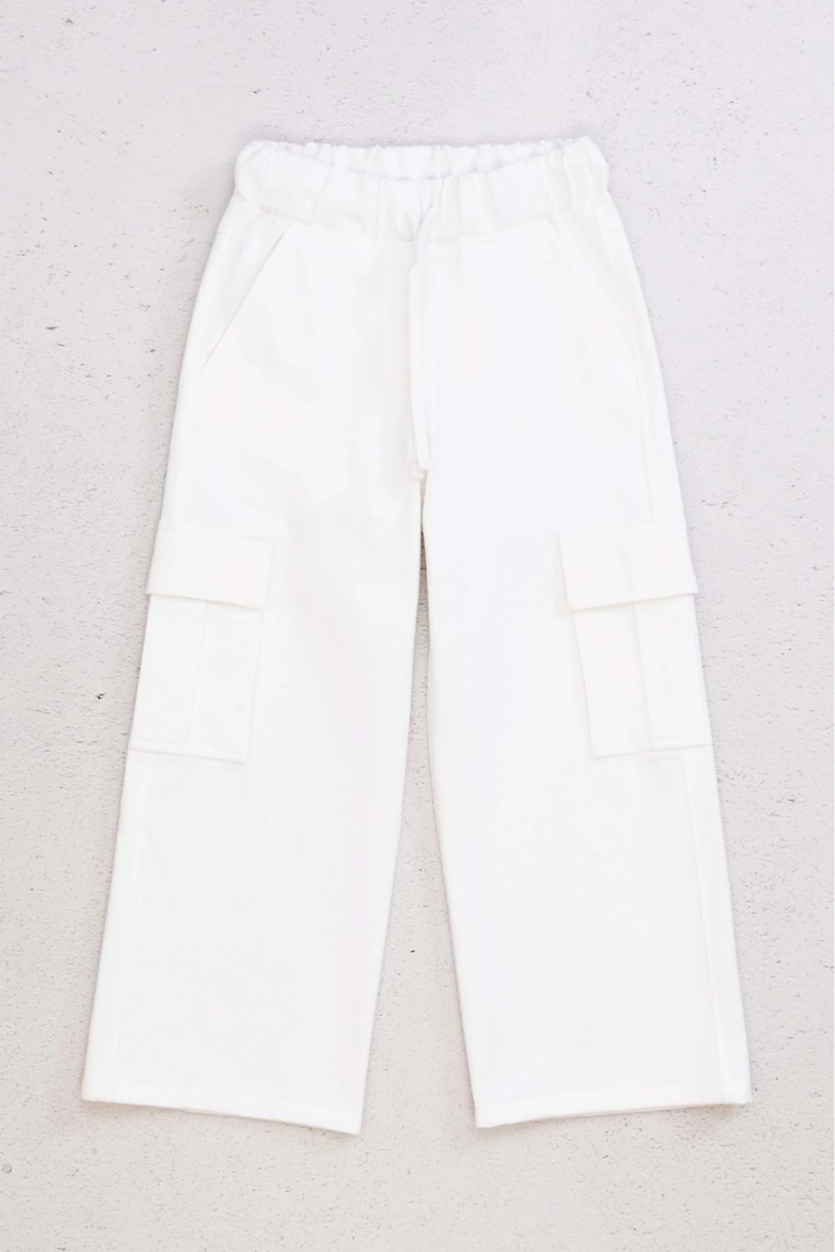 Kız Çocuk Kargo Cepli Bol Paça Pantolon - Beyaz - 4-5 Yaş