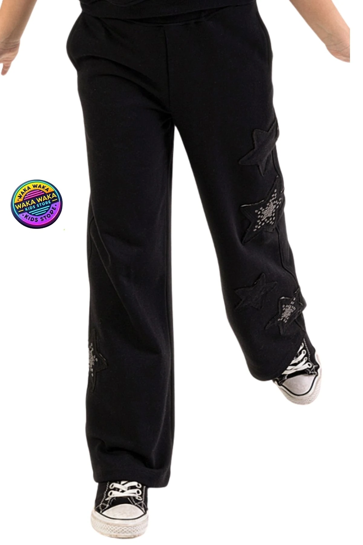 Siyah Yıldız Desenli Kız Çocuk Eşofman Altı – Rahat Kesim, Şık ve Konforlu