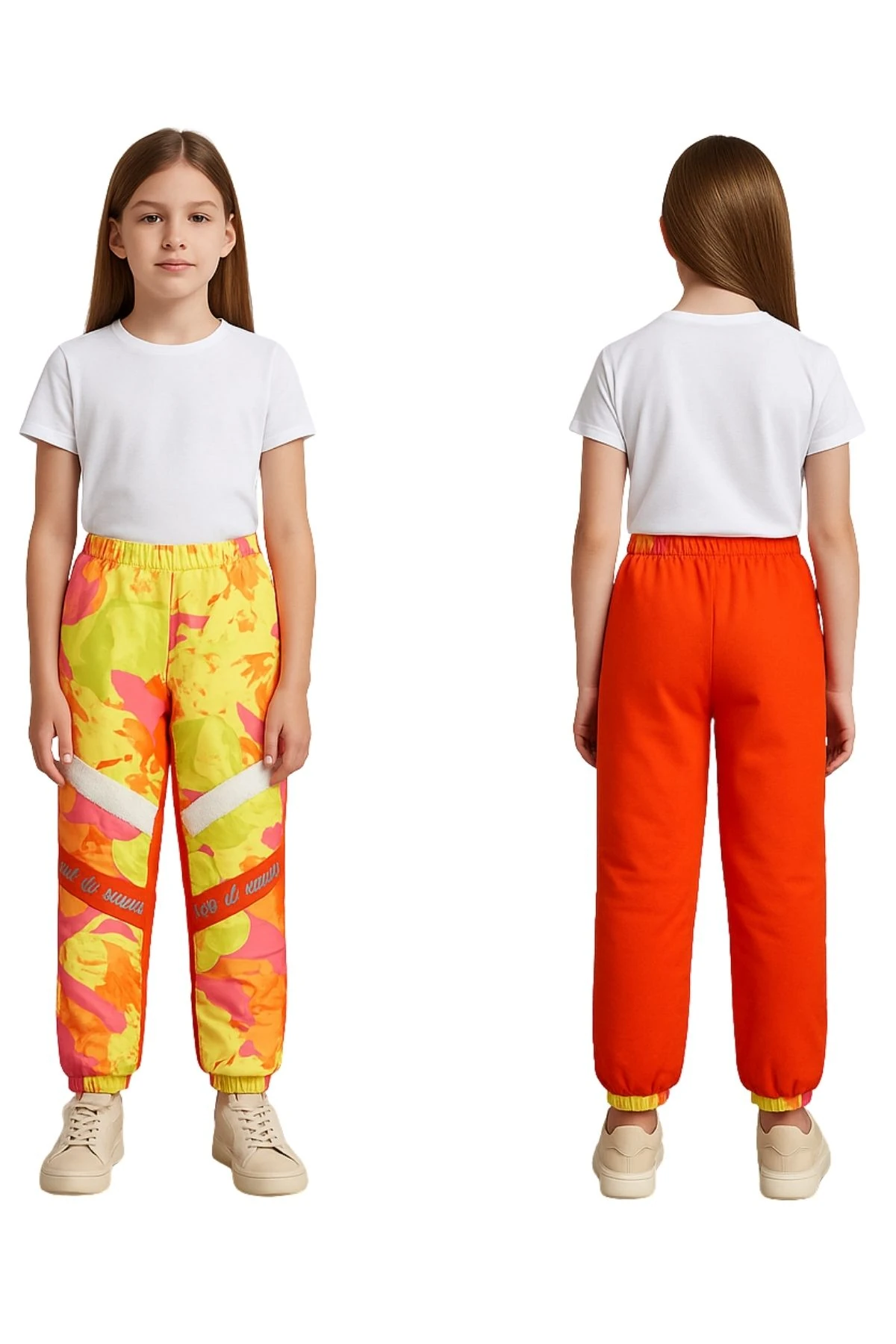 Önü Baskılı Paraşüt Kumaş Polar Garnülü Astarlı Kız Çocuk Eşofman Tek Alt