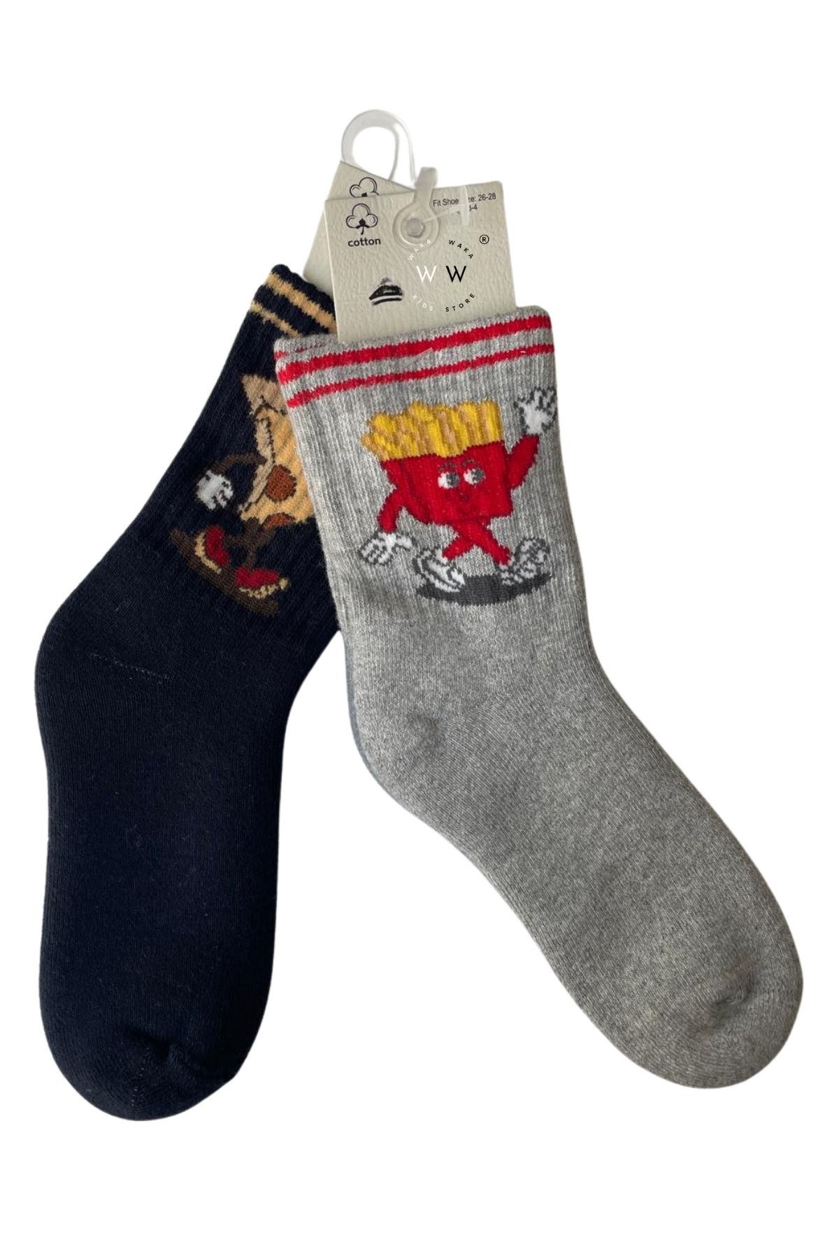 Patates Kızartması ve Pizza Desenli Çocuk Çorap 2’li Paket