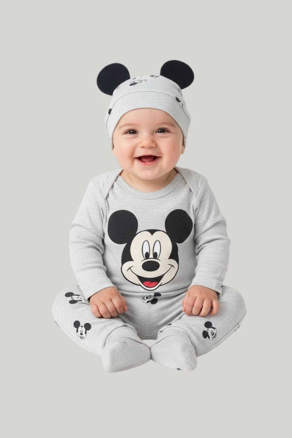 Mickey Mause Baskılı Erkek Bebek Üçlü Takım