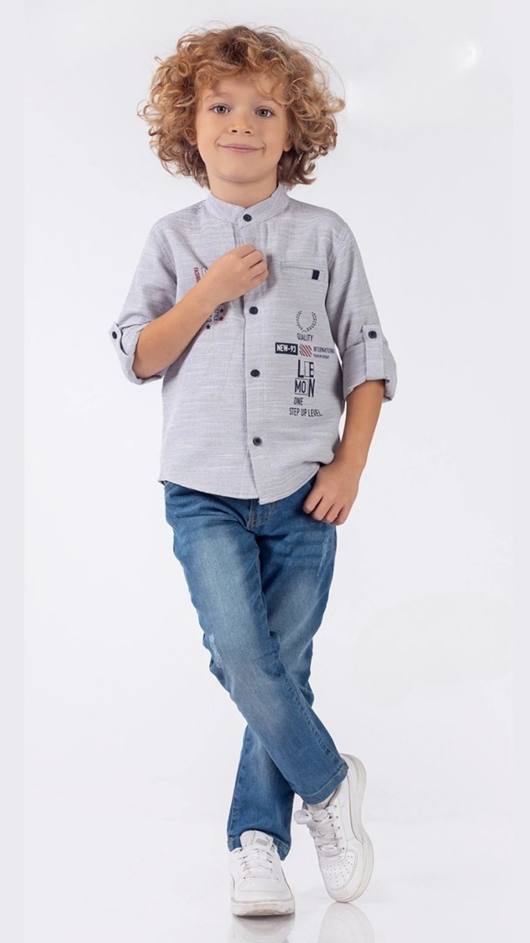 Önü Baskılı Hakimyaka Gömlekli Pantolonlu Erkek Çocuk  2li Takım