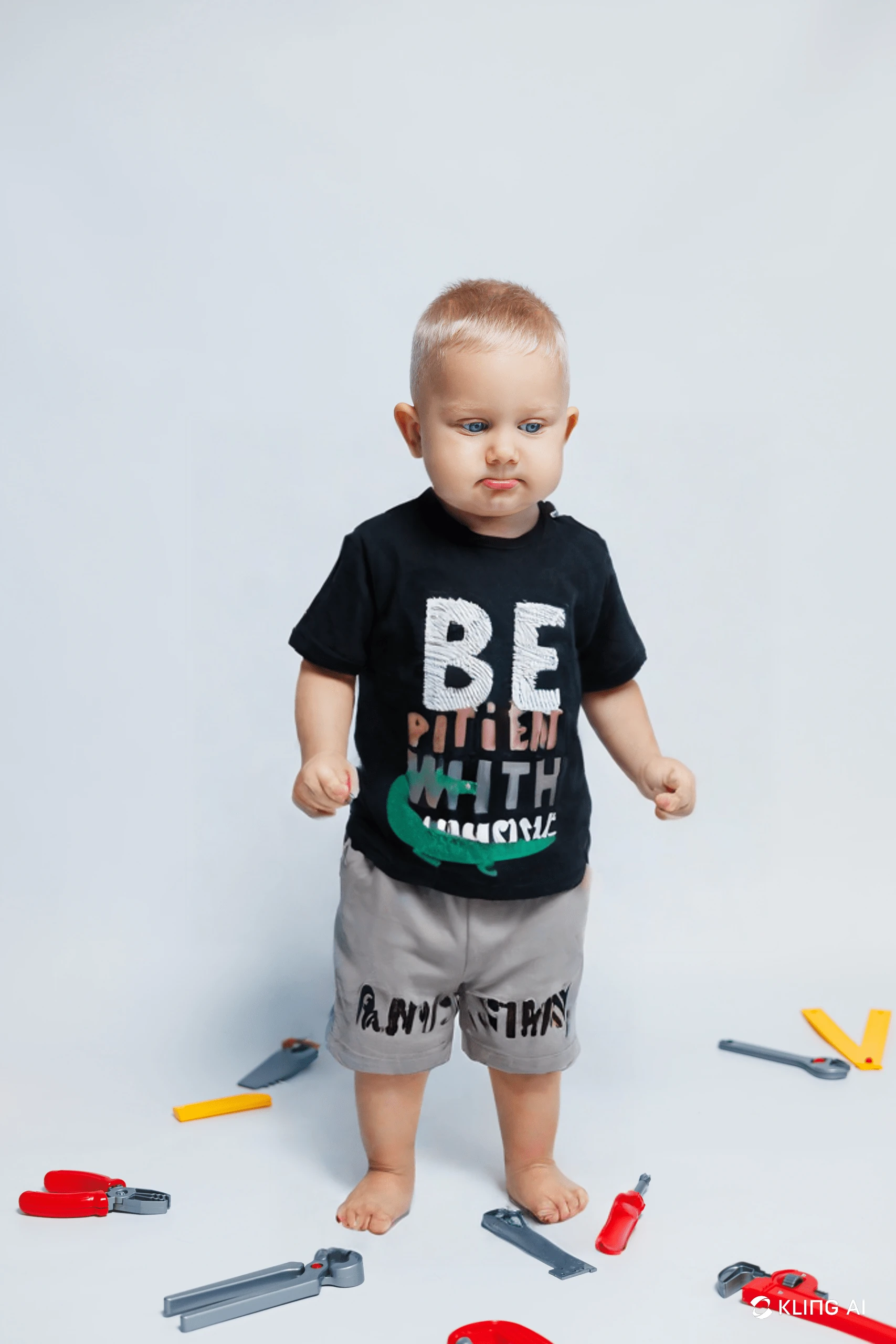 Be Patient With Yourself&quot; Baskılı Siyah Tişört ve Gri Şort Bebek/Çocuk Takım