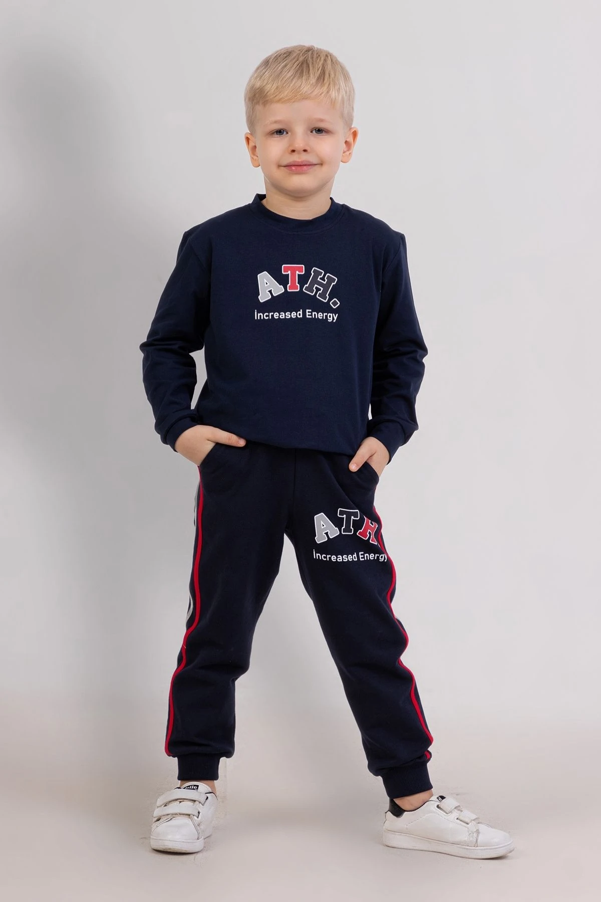 Erkek Çocuk ATH Baskılı Eşofman Altı – Gri ve Lacivert Renk