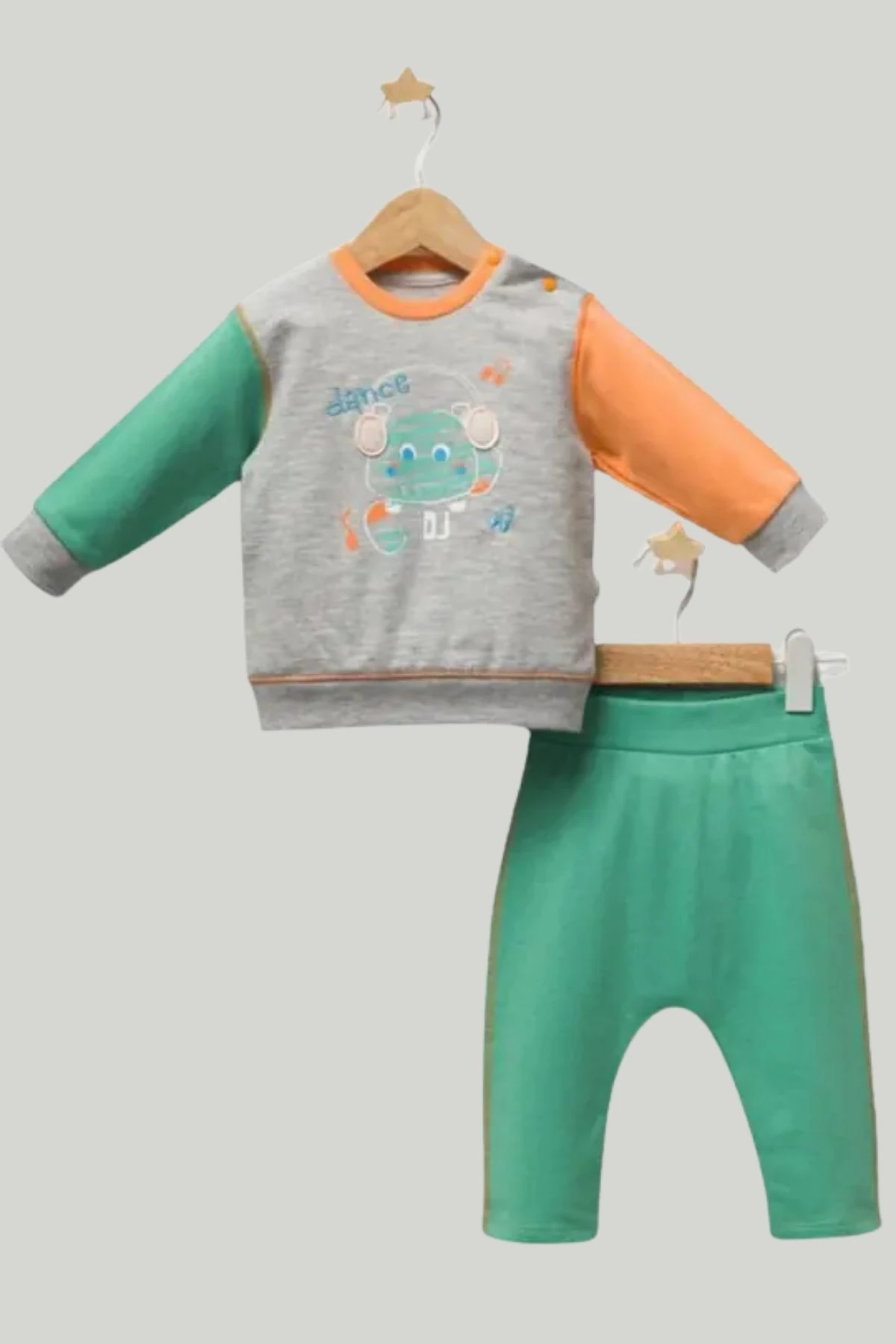 Önü Baskılı Omuzdan Çıtçıtlı Erkek Bebek Takım