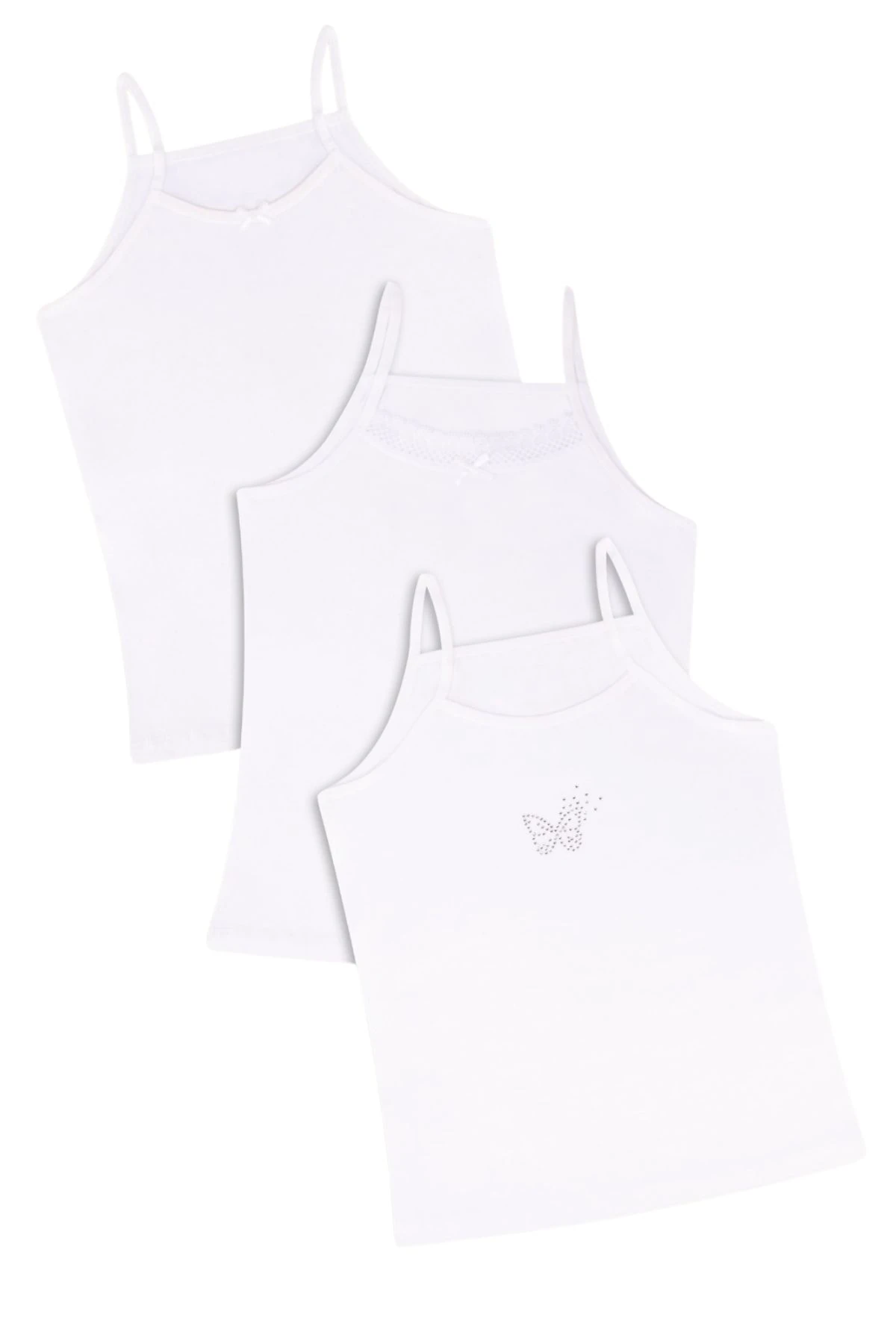 Kelebek Taş Baskılı Dantel Fiyonk Detaylı Kız Çocuk Atlet